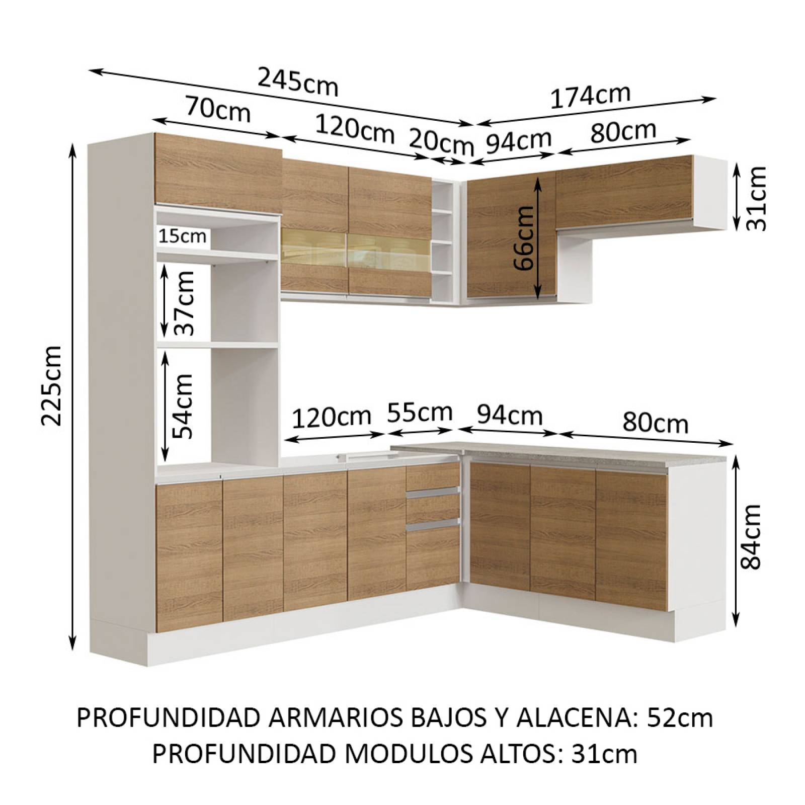 Mueble de Cocina Integral Esquinera 419cm Glamy Madesa 01