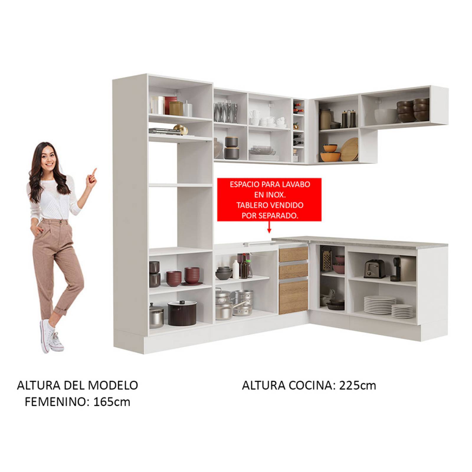 Mueble de Cocina Integral Esquinera 419cm Glamy Madesa 01