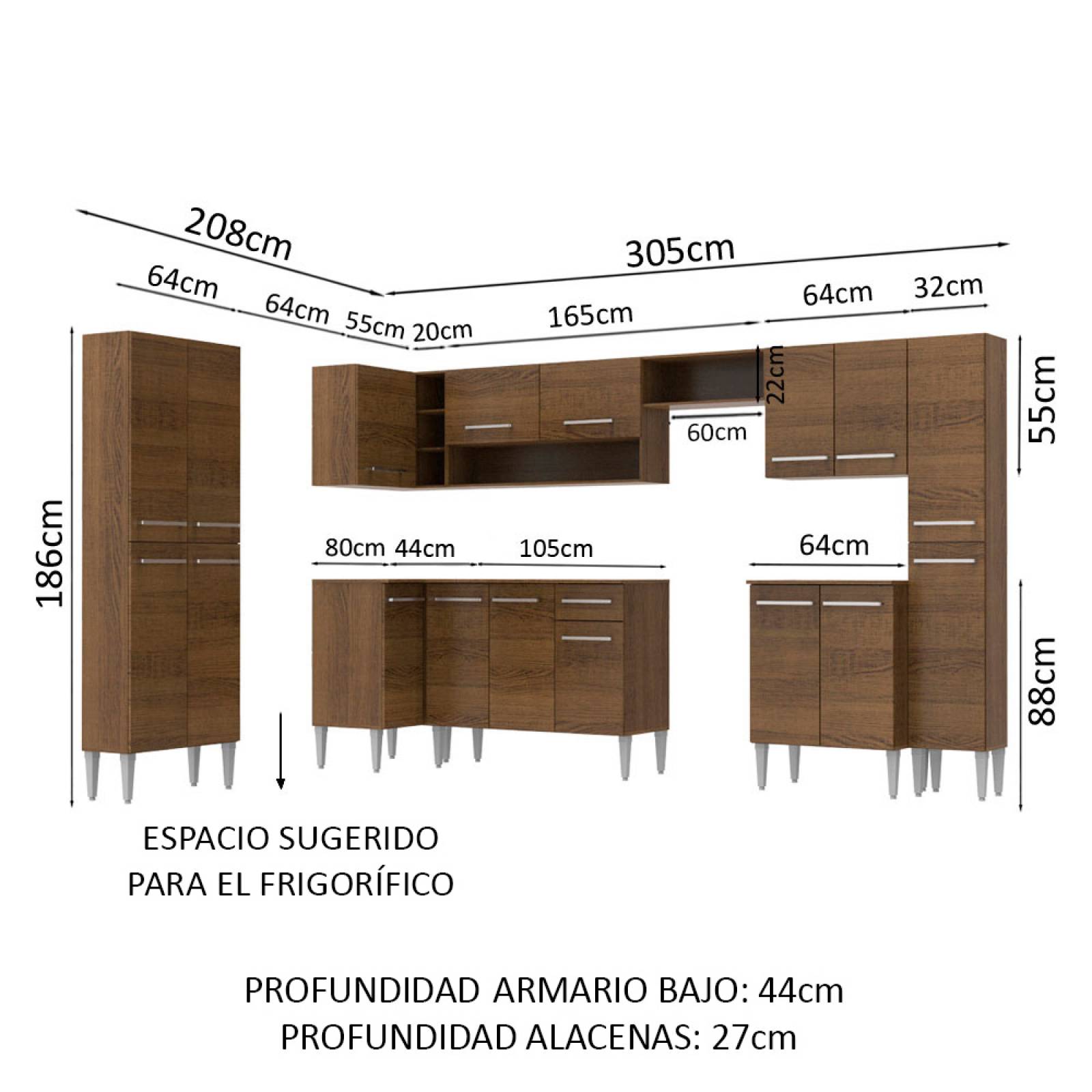 Mueble de Cocina Integral Esquinera 513cm Emilly Live Madesa 01