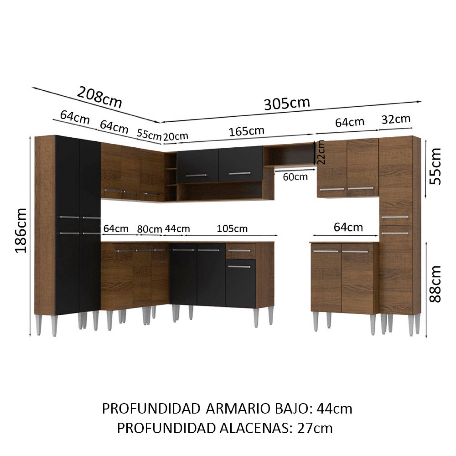 Mueble de Cocina Integral Esquinera 513cm Emilly Big Madesa 02