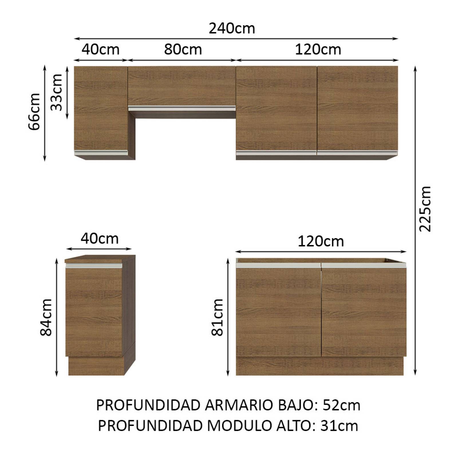 Mueble de Cocina Integral 240cm Glamy Madesa 10.