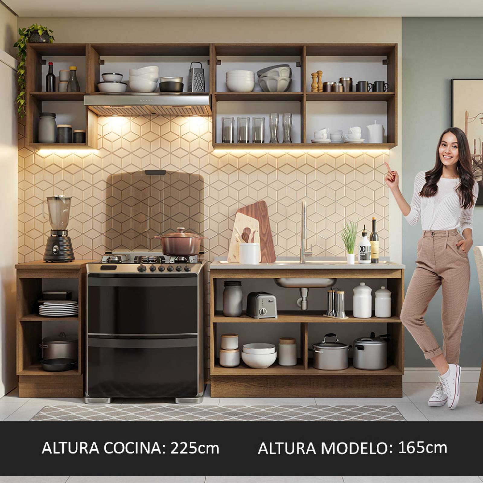 Mueble de Cocina Completa 240cm Blanco/Marrón Diamante Madesa 06.