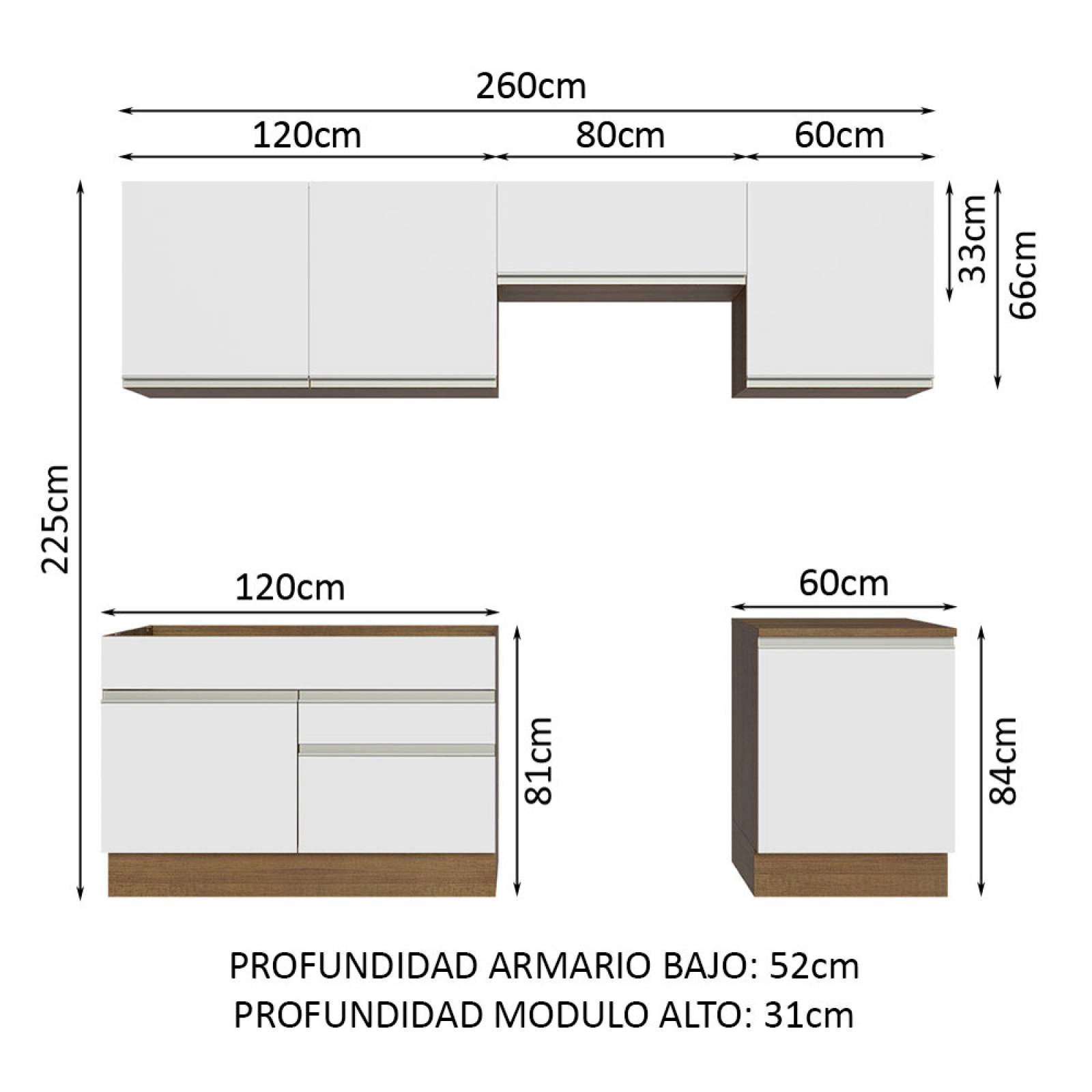 Mueble de Cocina Integral 260cm Glamy Madesa 05.