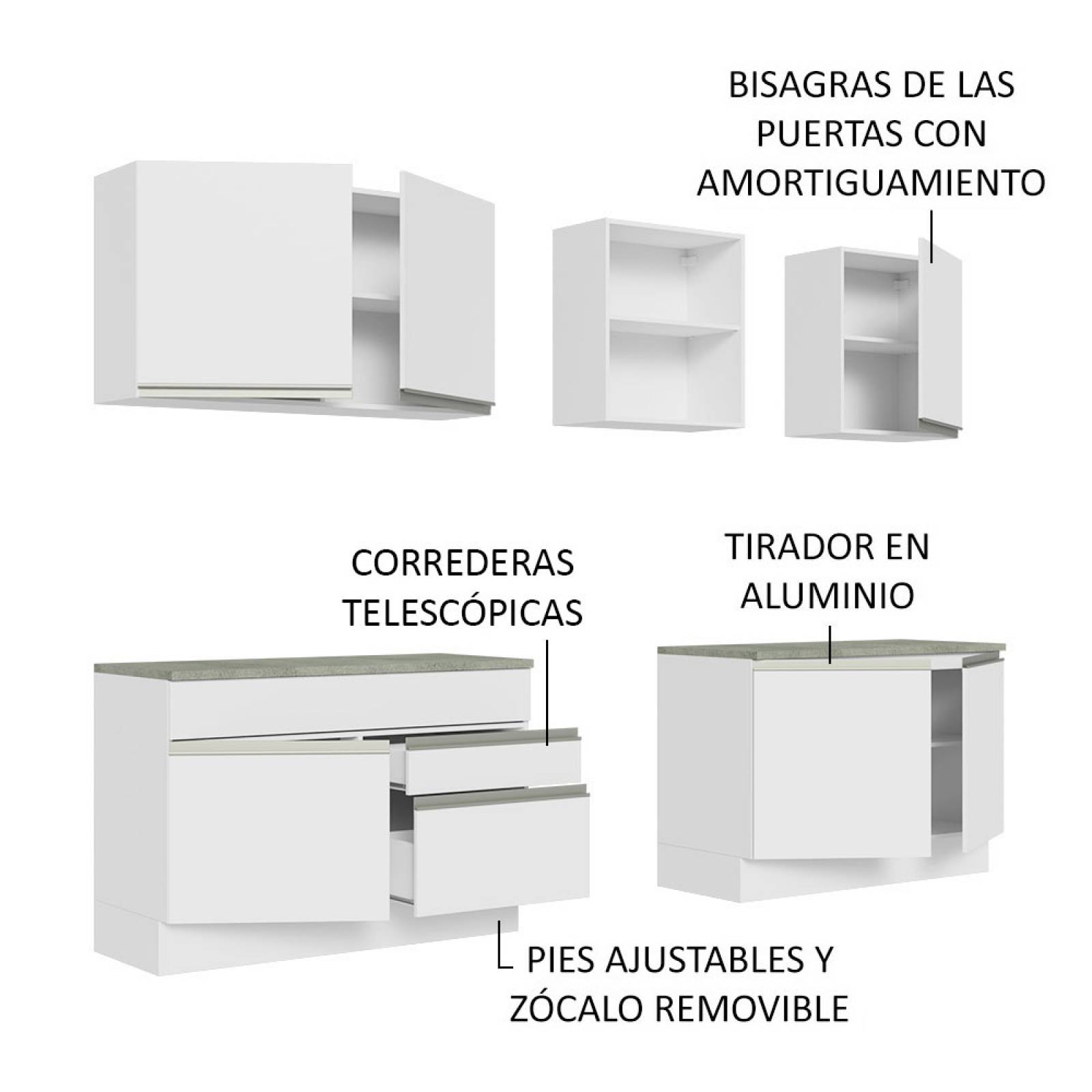 Mueble de Cocina Integral 240 cm Blanco Glamy Madesa 09