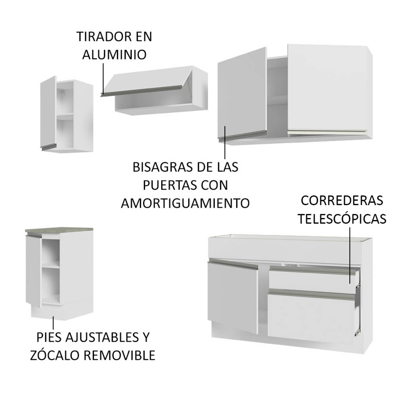 Mueble de Cocina Integral Glamy 240cm Madesa 07.