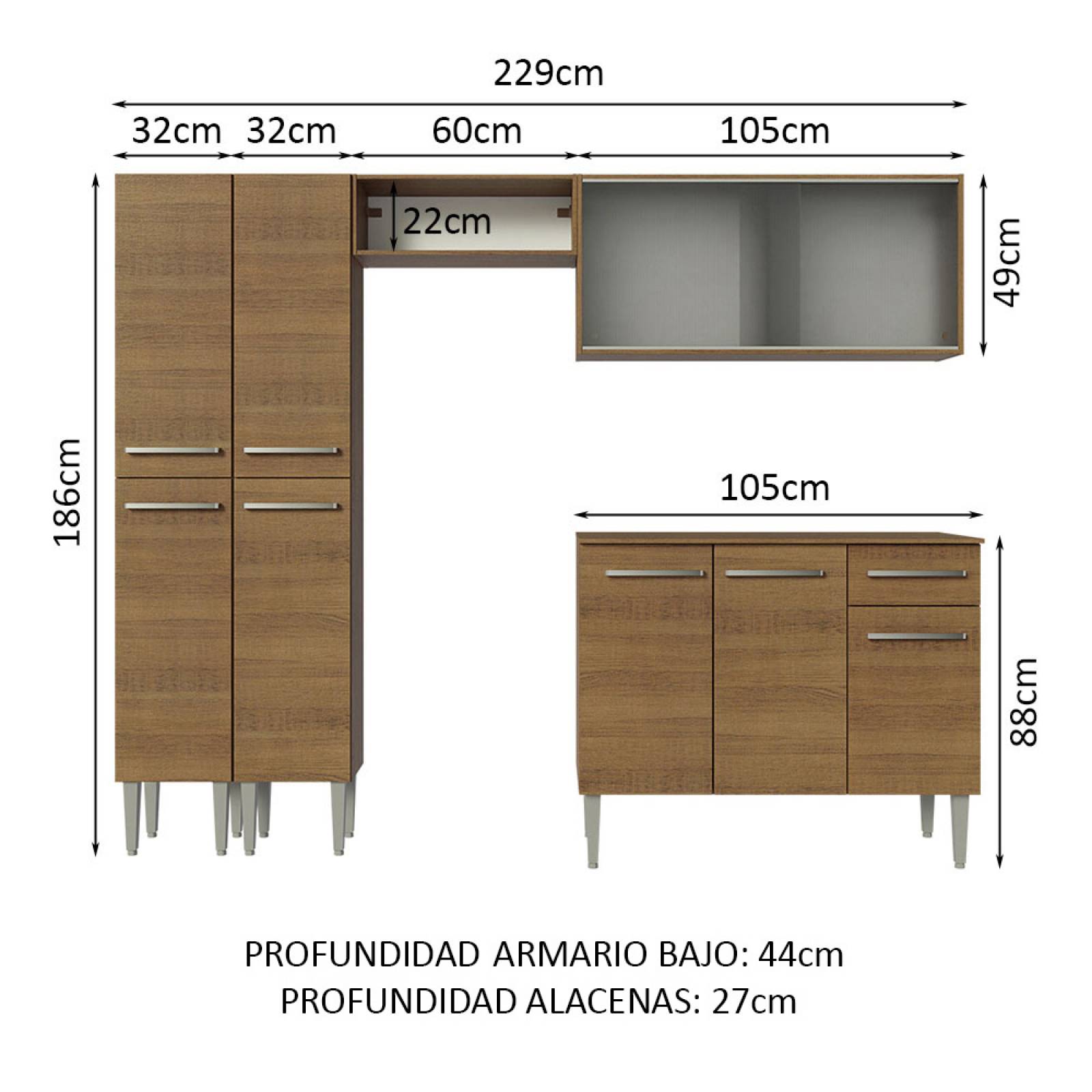 Mueble de Cocina Integral 229cm Emilly Madesa 05.