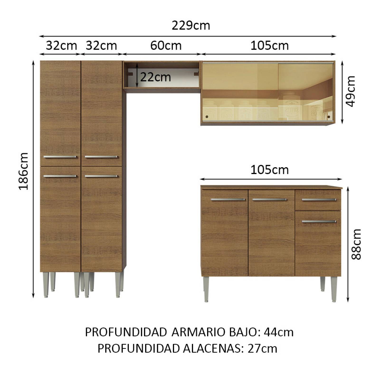Mueble de Cocina Integral Madesa Emilly 229cm 06.