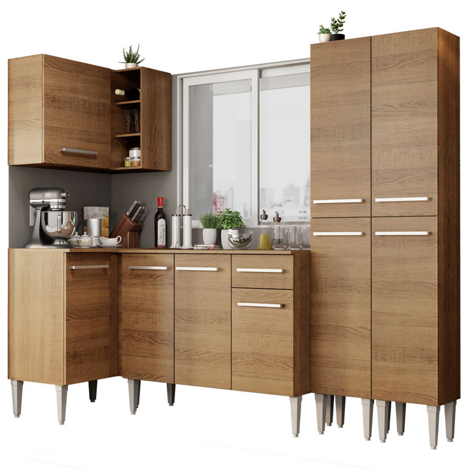 Mueble de Cocina Integral Esquinera 293 cm Marrón Emilly Music Madesa 02.