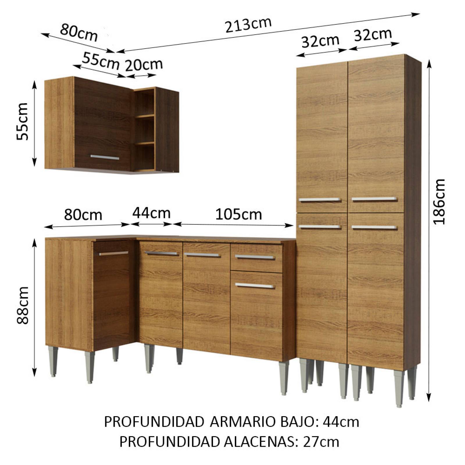Mueble de Cocina Integral Esquinera 293 cm Marrón Emilly Music Madesa 02.
