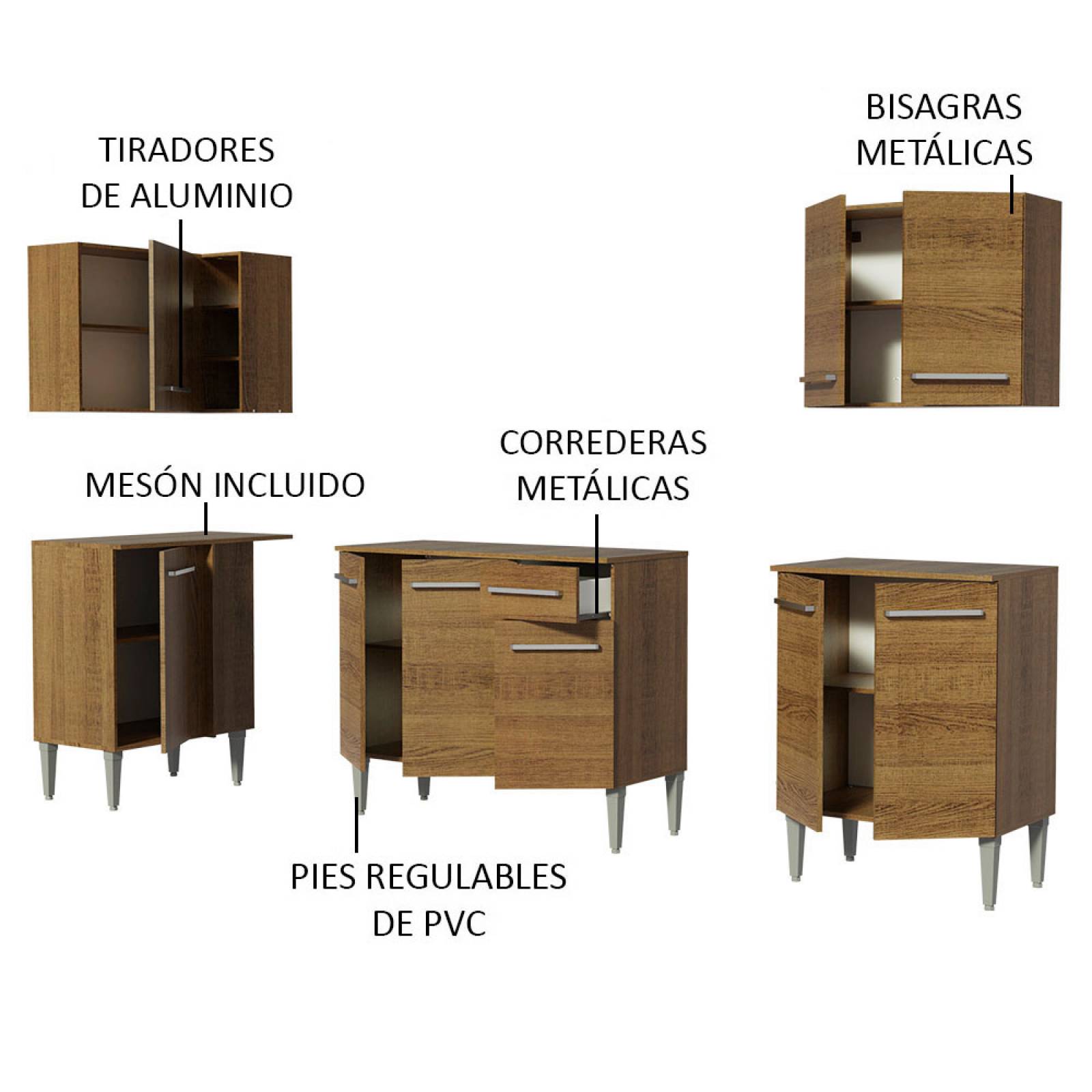 Mueble de Cocina Integral Esquinera 293 cm Marrón Emilly Open Madesa 01.