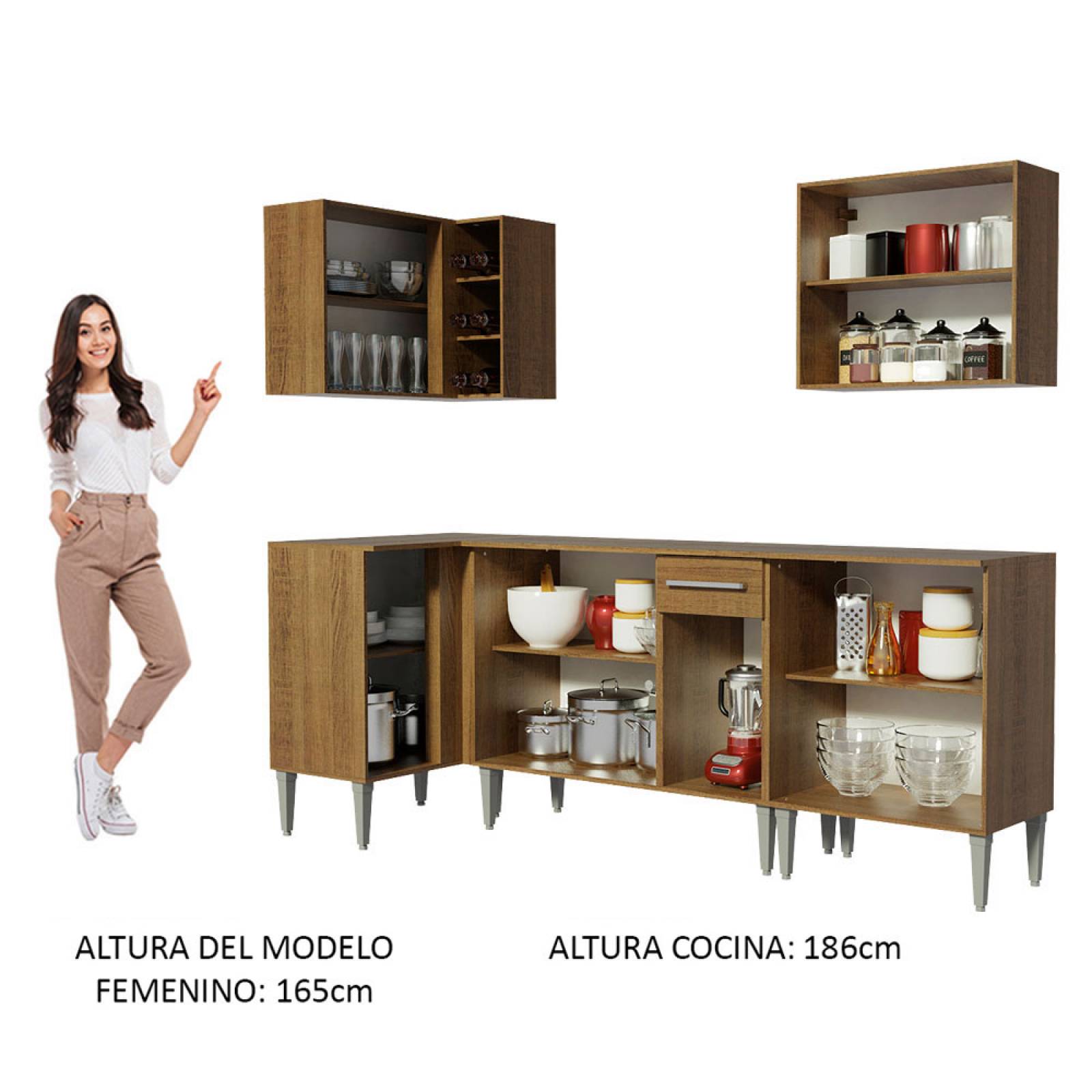 Mueble de Cocina Integral Esquinera 293 cm Marrón Emilly Open Madesa 01.