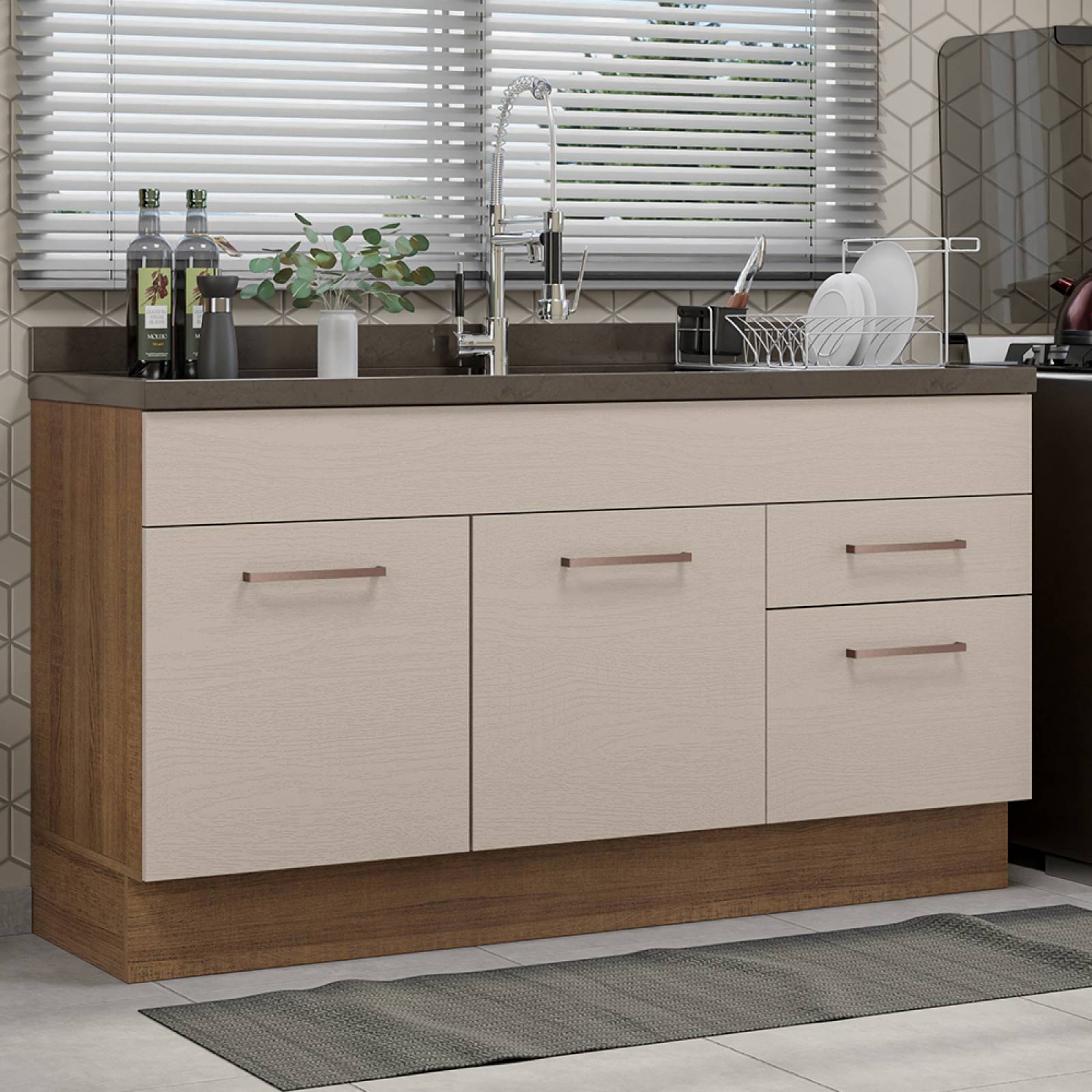 Mueble de Cocina Para Fregadero 150 cm Agata Madesa Crema/Marrón