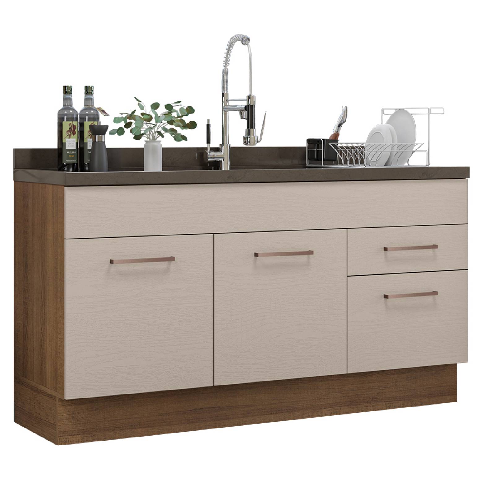 Mueble de Cocina Para Fregadero 150 cm Agata Madesa Crema/Marrón