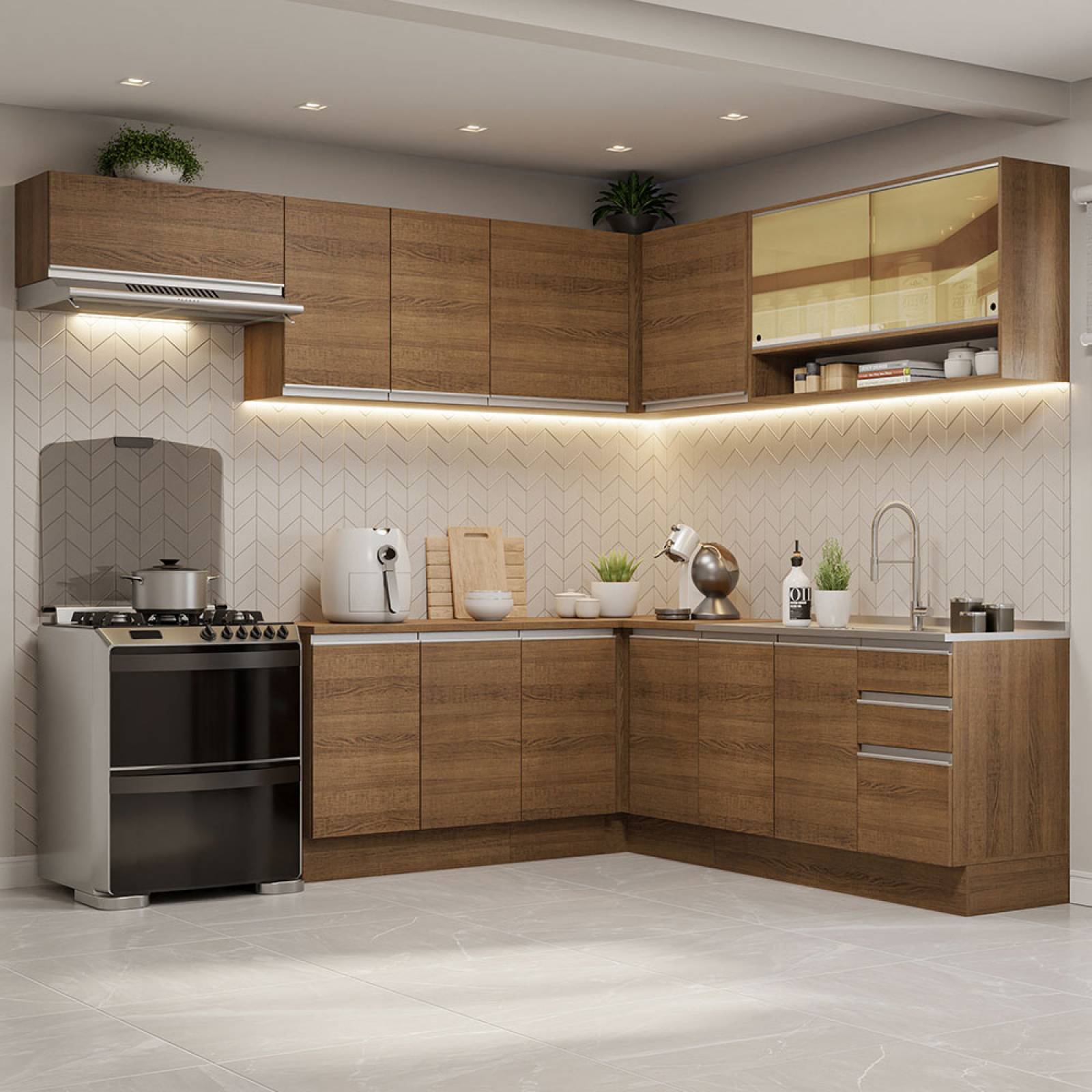 Cocina Integral Esquinera 469cm Glamy Madesa 01.