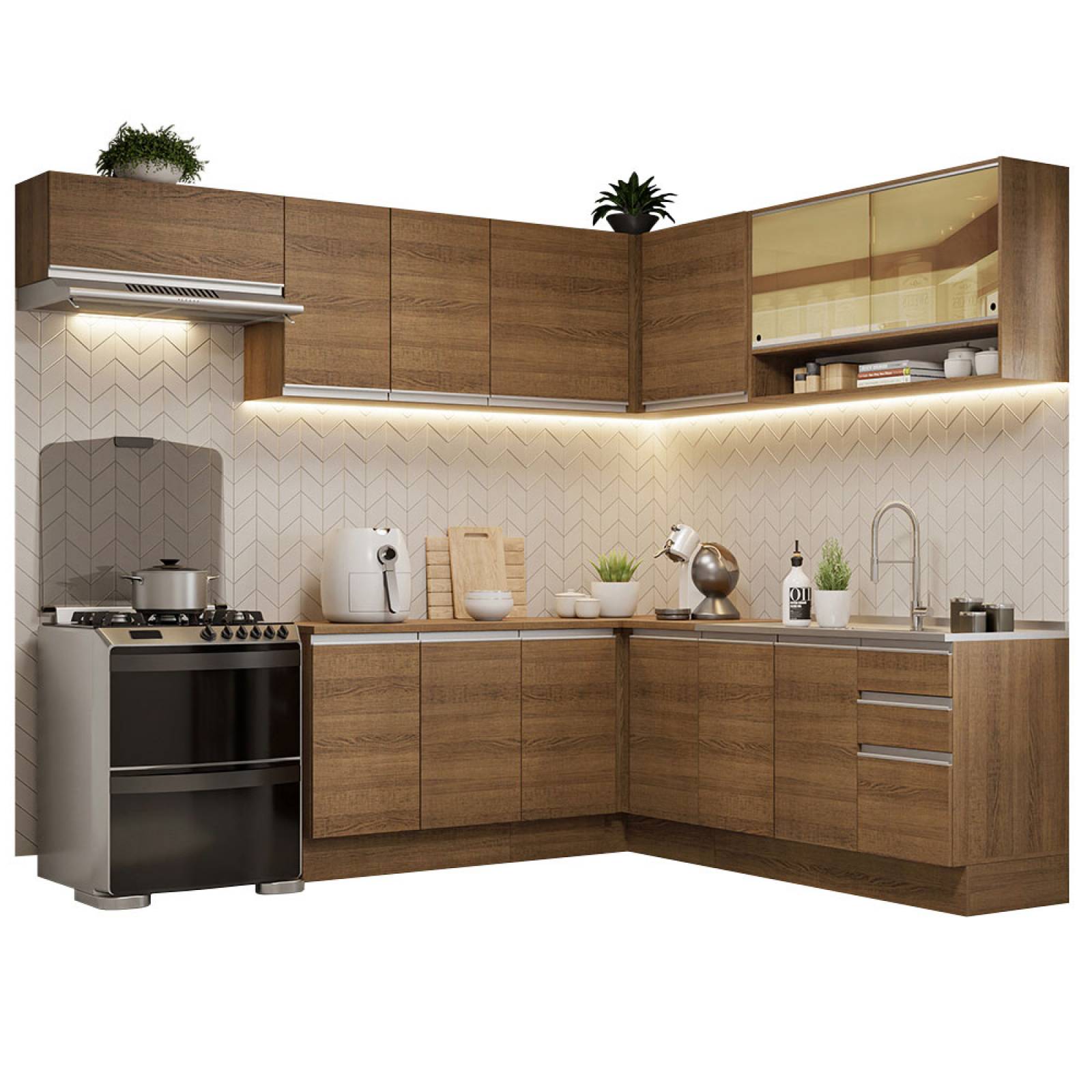 Cocina Integral Esquinera 469cm Glamy Madesa 01.