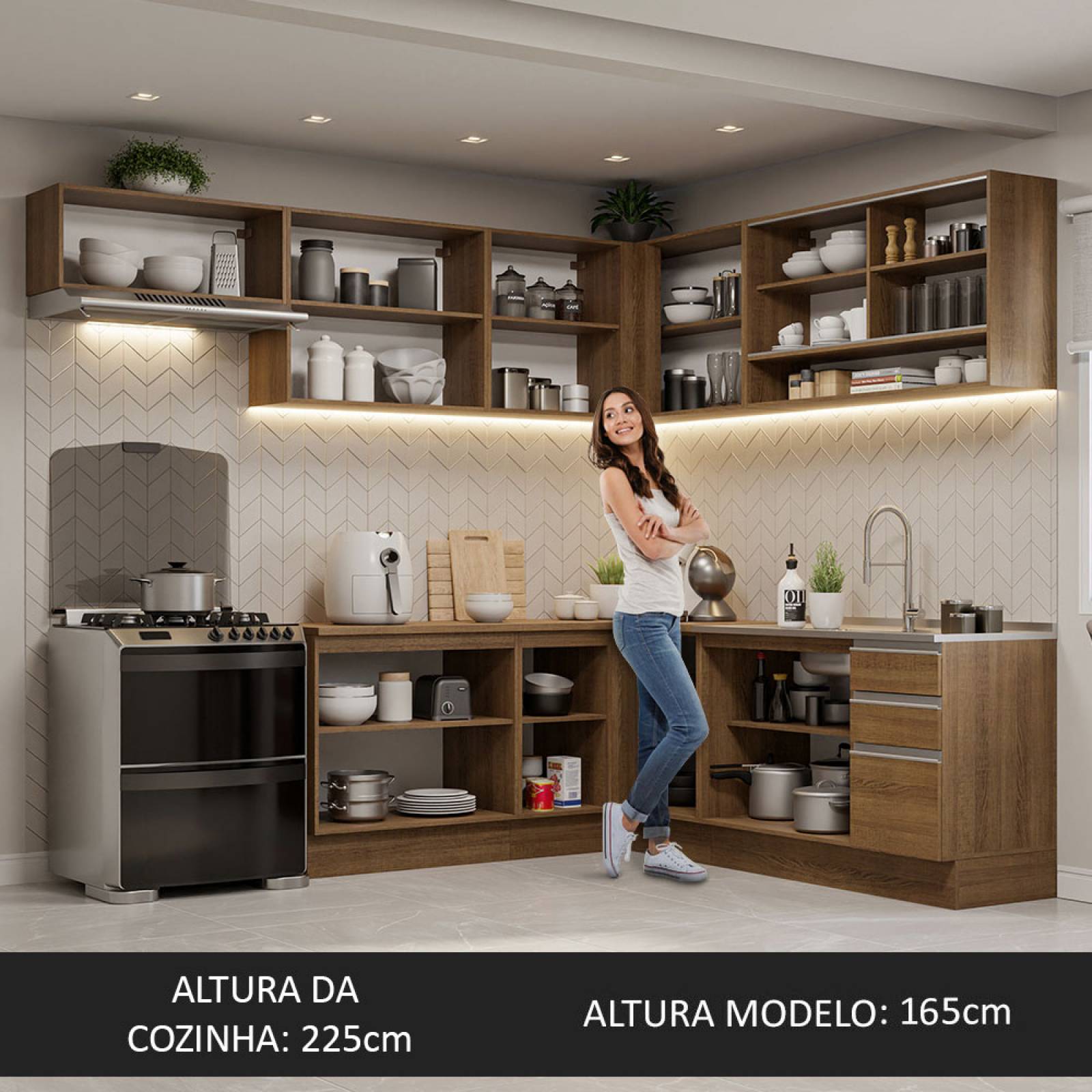 Cocina Integral Esquinera 469cm Glamy Madesa 01.
