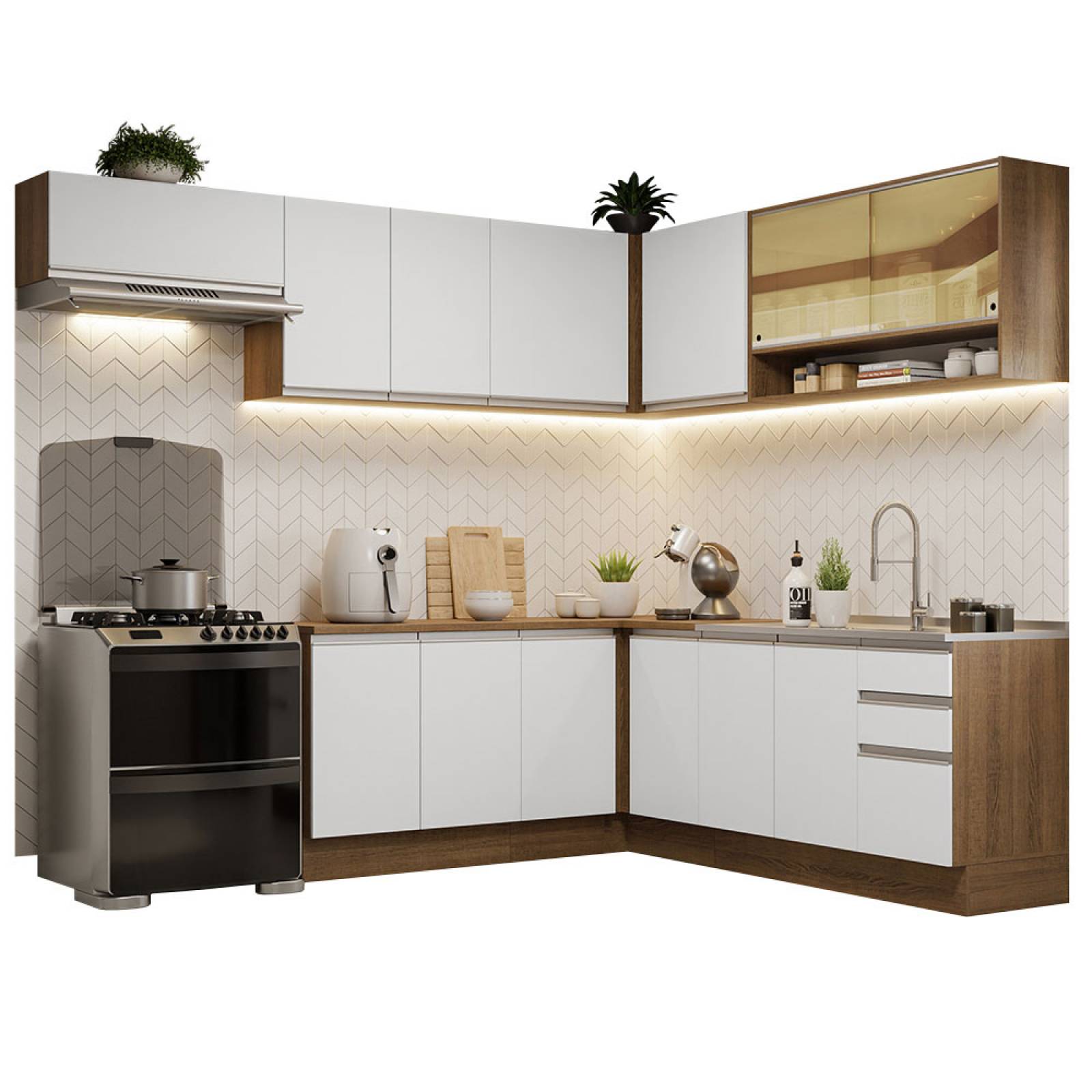 Cocina Integral Esquinera 469cm Glamy Madesa 01.
