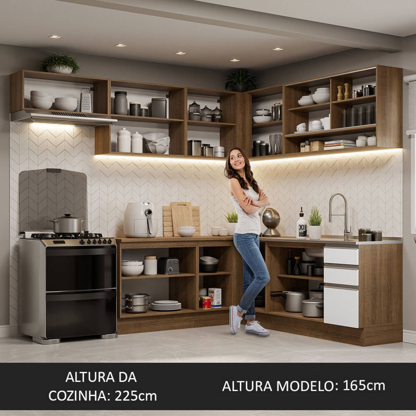 Cocina Integral Esquinera 469cm Glamy Madesa 01.