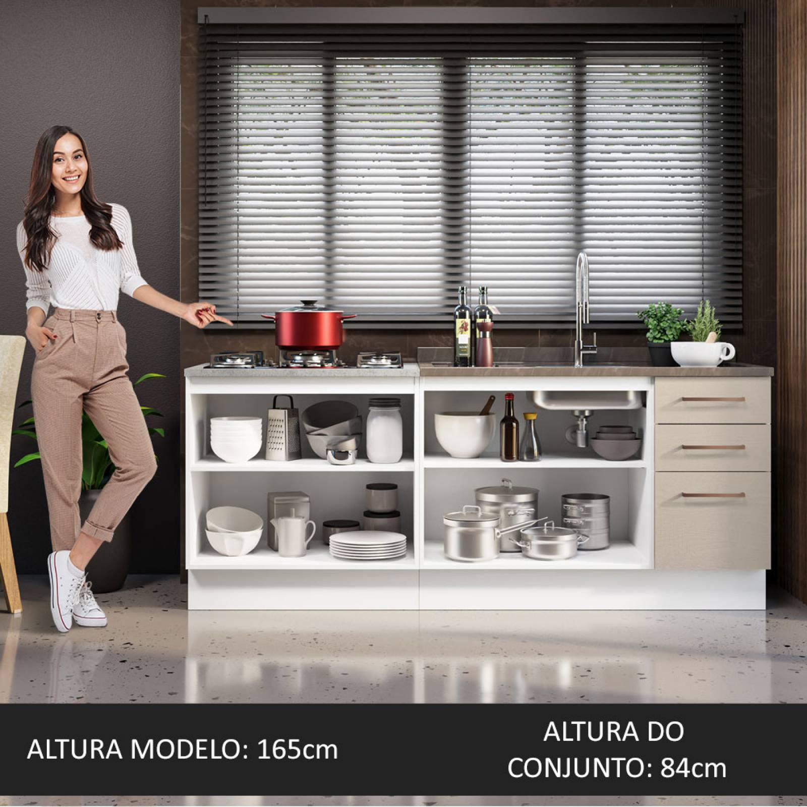 Kit Con 2 Muebles de Cocina Madesa Agata Sin Encimera Ni Tarja BC