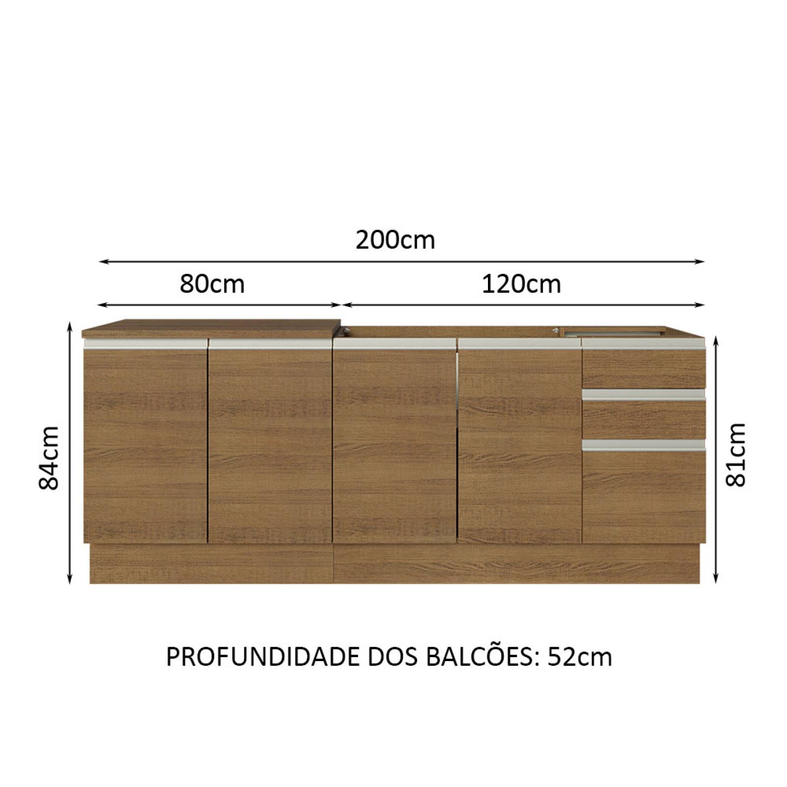Kit con 2 Muebles de Cocina Madesa Glamy 4 Puertas y 3 Cajones Marrón