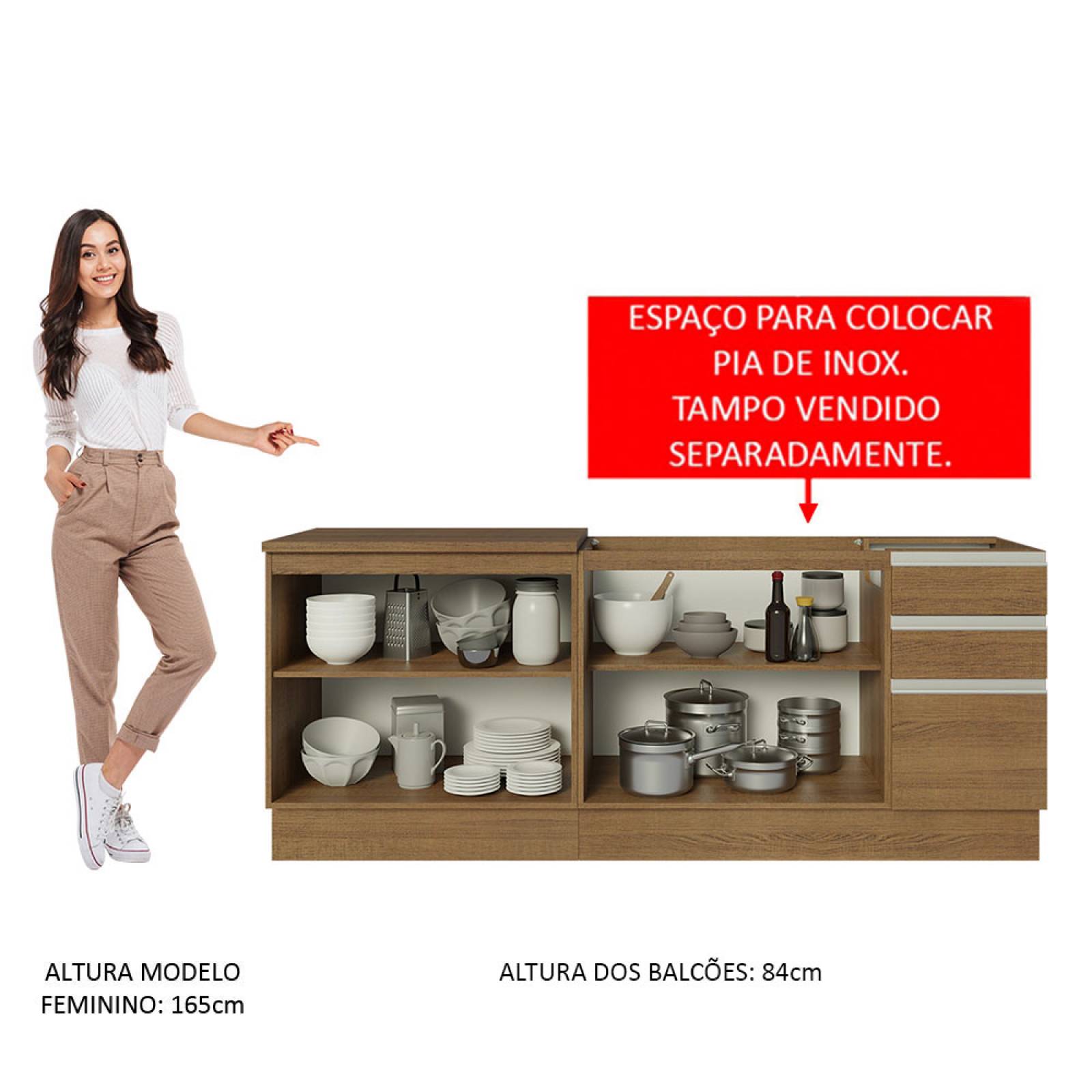Kit con 2 Muebles de Cocina Madesa Glamy 4 Puertas y 3 Cajones Marrón