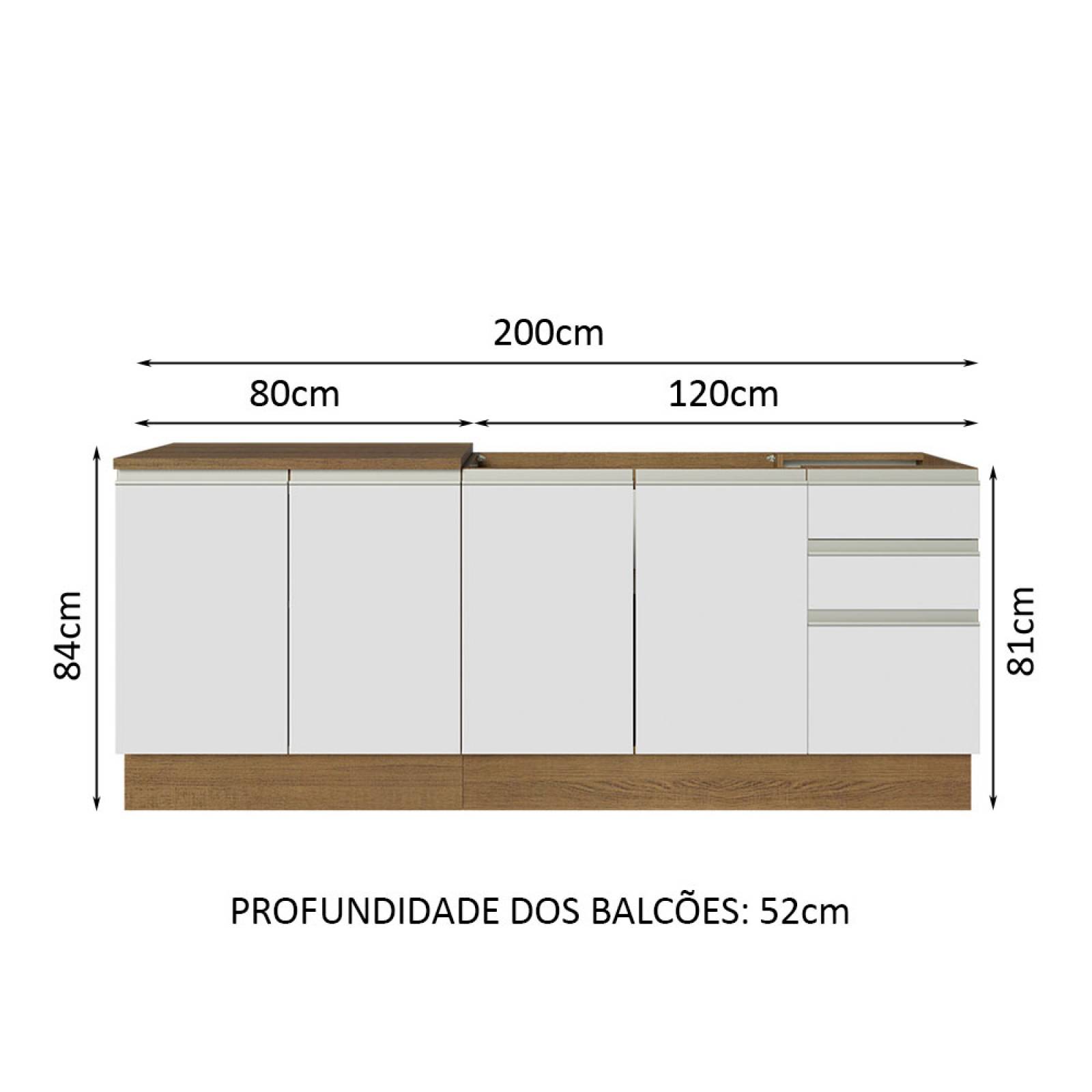 Kit con 2 Muebles de Cocina Madesa Glamy 4 Puertas y 3 Cajones Blanco/Marrón