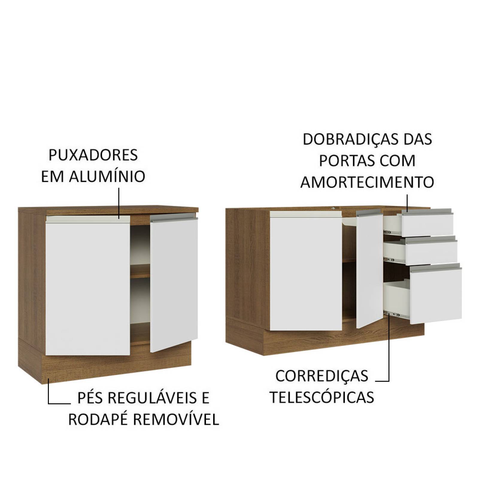Kit con 2 Muebles de Cocina Madesa Glamy 4 Puertas y 3 Cajones Blanco/Marrón