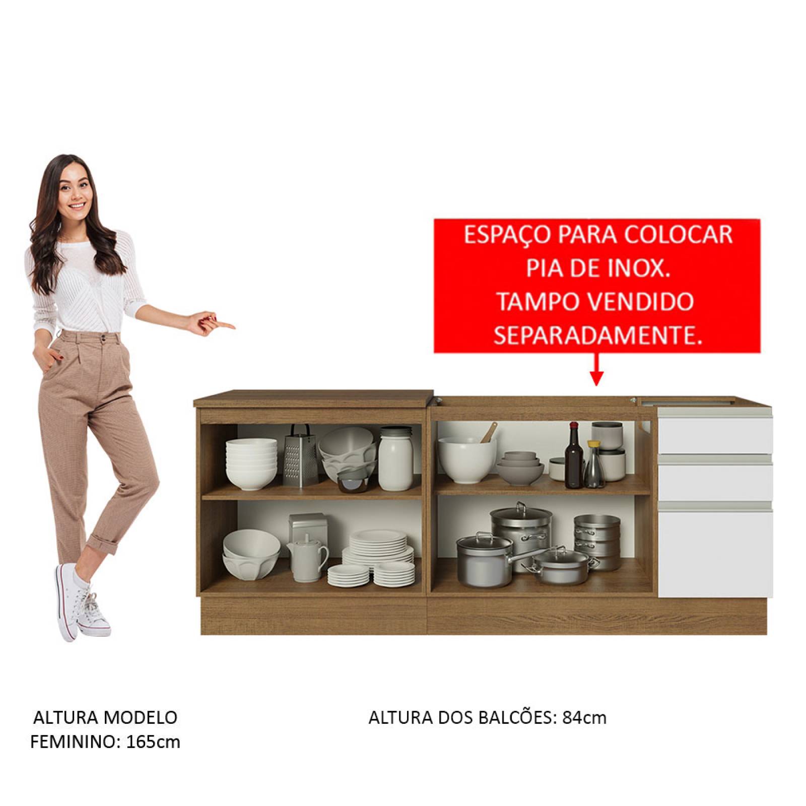 Kit con 2 Muebles de Cocina Madesa Glamy 4 Puertas y 3 Cajones Blanco/Marrón