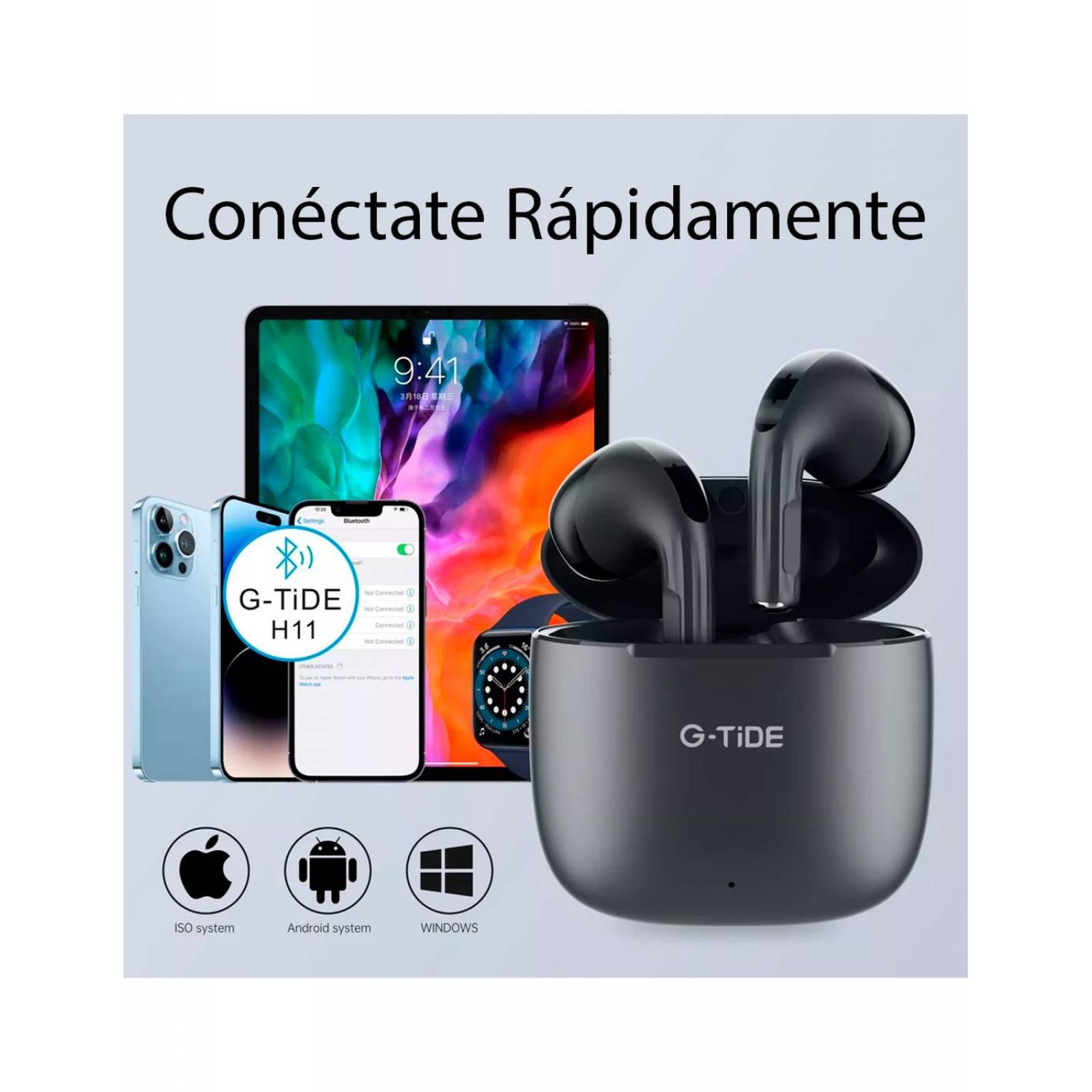 Audífonos Inalambricos G-Tide Indroid Ios H11 Negro 