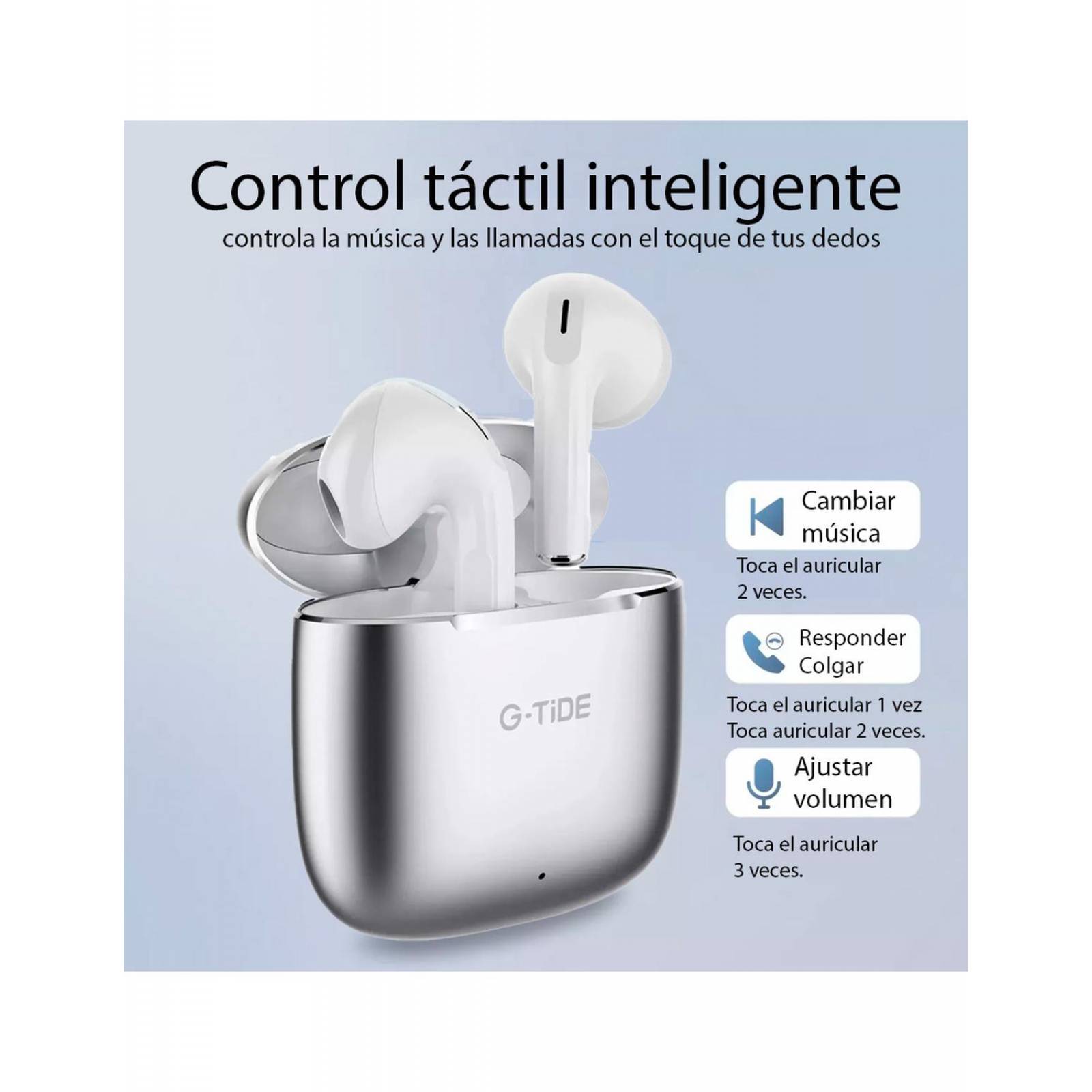 Audífonos Inalambricos G-Tide Indroid Ios H11 Plata 