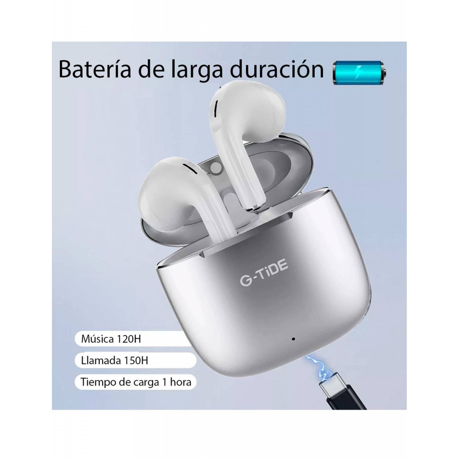 Audífonos Inalambricos G-Tide Indroid Ios H11 Plata 