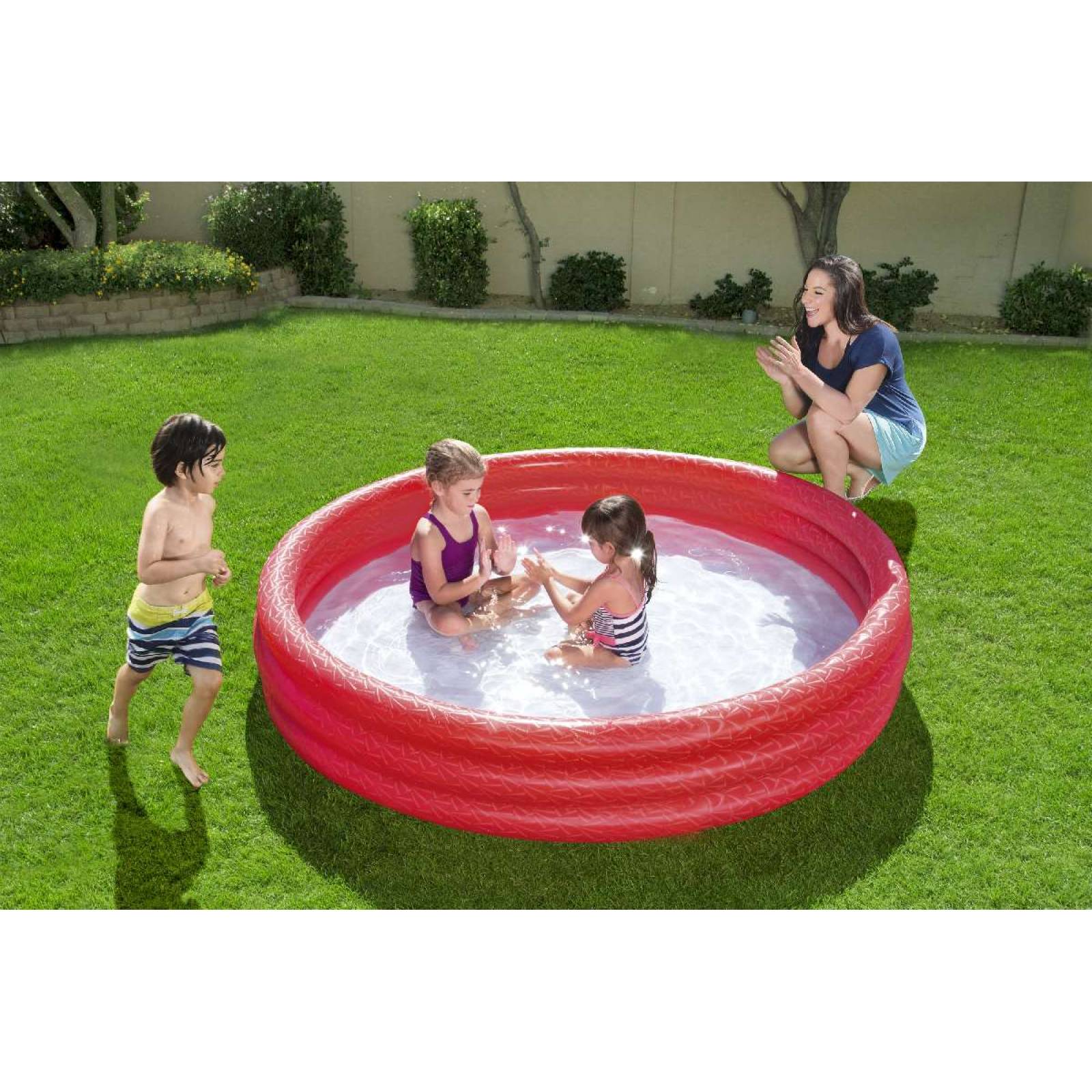 Alberca Inflable  redonda  3 anillos lisa  2 colores azul y rojo 70x30cm  27.5x12pulg  bolsa 1