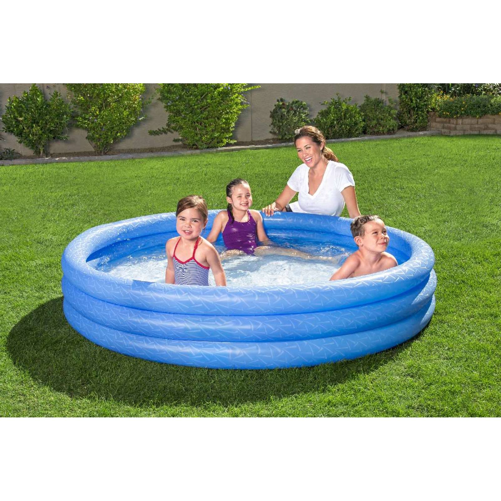 Alberca Inflable  redonda  3 anillos lisa  2 colores azul y rojo 70x30cm  27.5x12pulg  bolsa 1