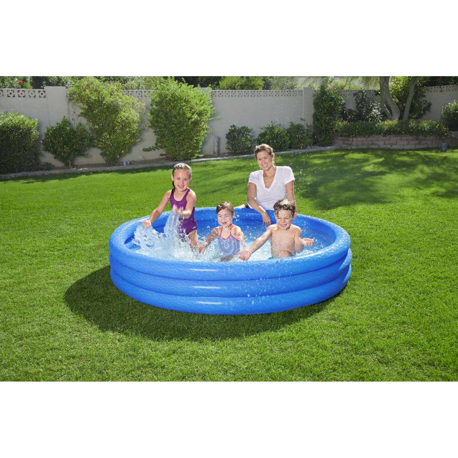 Alberca Inflable  redonda  3 anillos lisa  2 colores azul y rojo 70x30cm  27.5x12pulg  bolsa 1