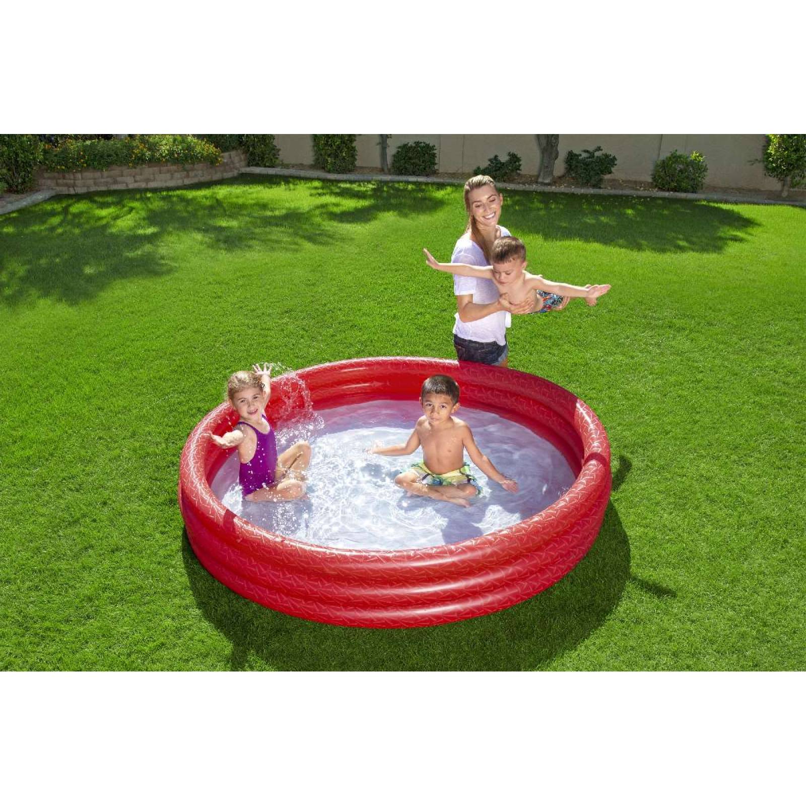 Alberca Inflable  redonda  3 anillos lisa  2 colores azul y rojo 70x30cm  27.5x12pulg  bolsa 1