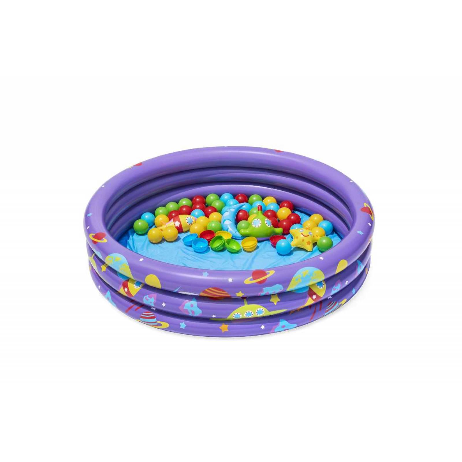 Alberca redonda 1.02x.25cm con pelotas 3 anillos morada caja 1