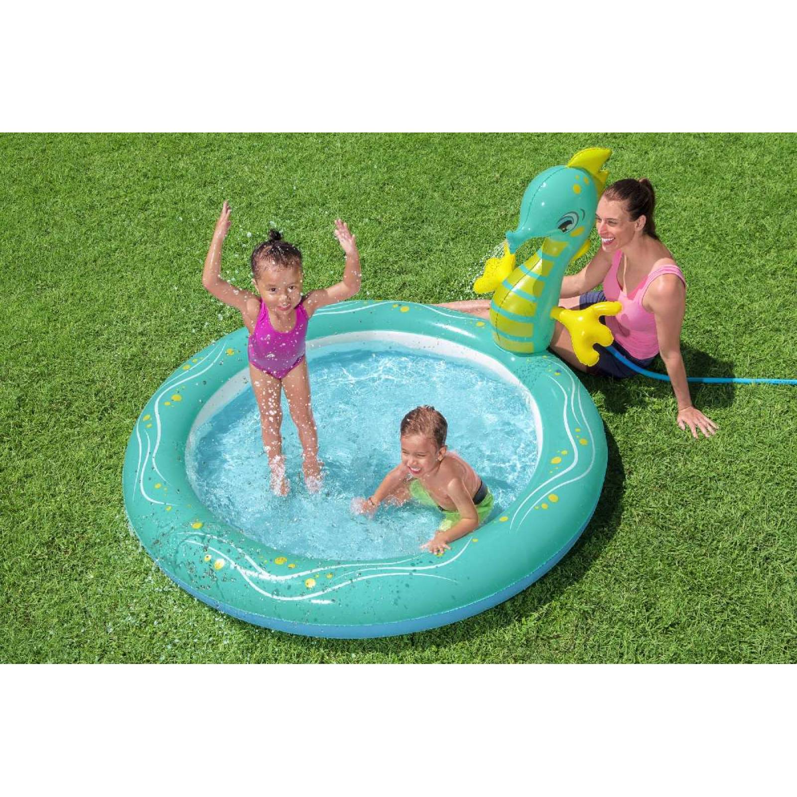 Alberca Inflable  Decorada Caballito de Mar 1 modelo 1.88m x 1.60m x 86cm caja  1