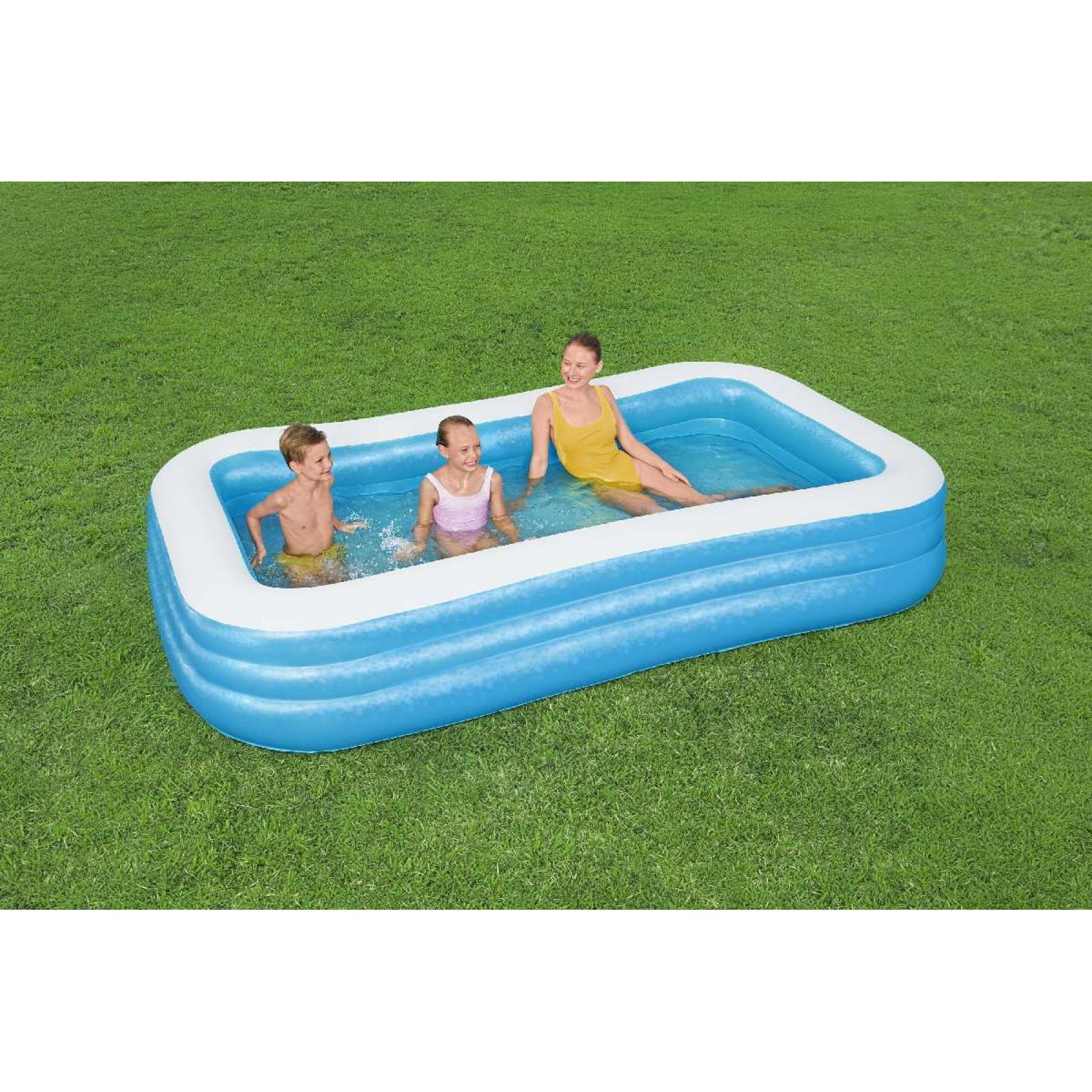 Alberca inflable 3.05x1.83cm rectangular 3 anillos azul con blanco caja  1