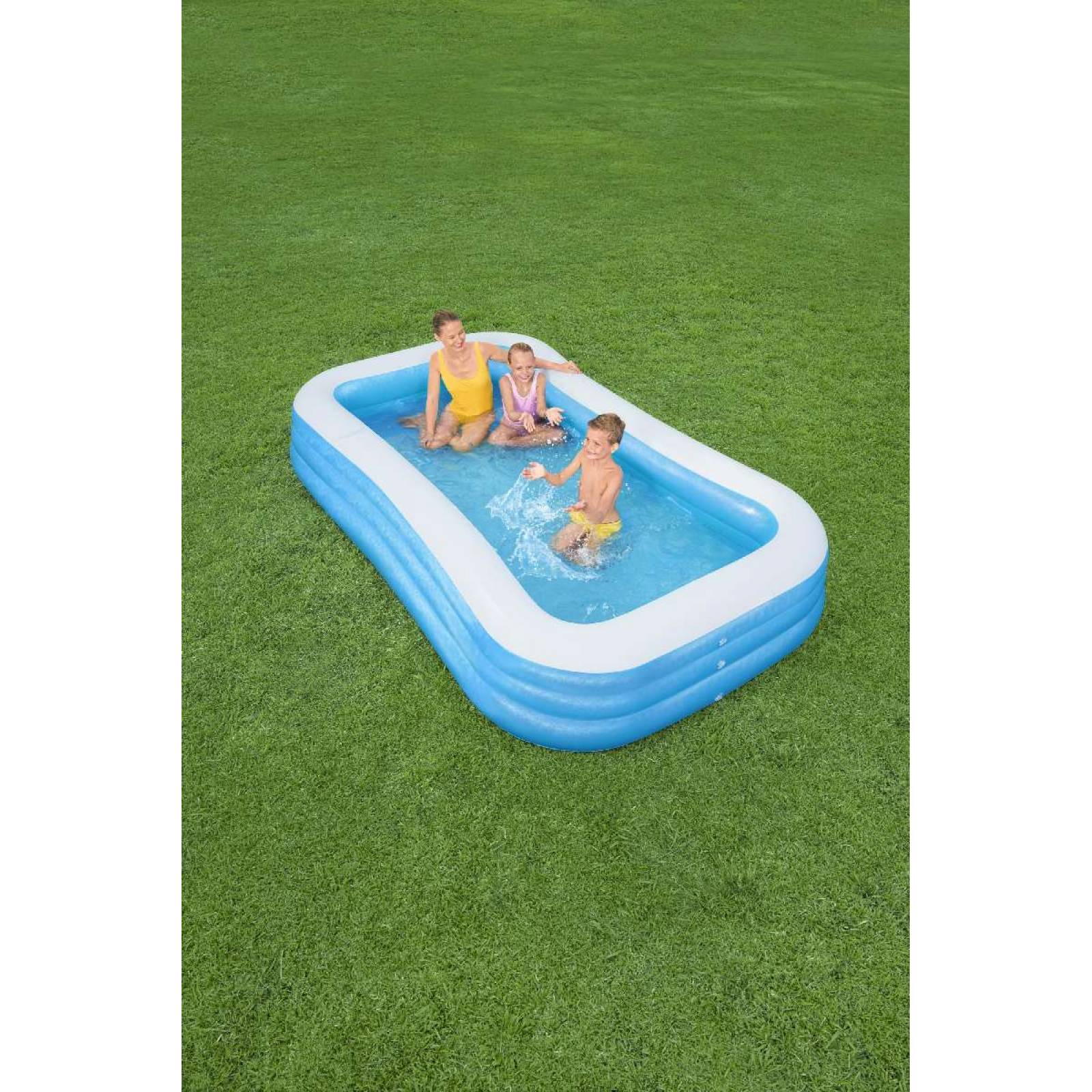 Alberca inflable 3.05x1.83cm rectangular 3 anillos azul con blanco caja  1