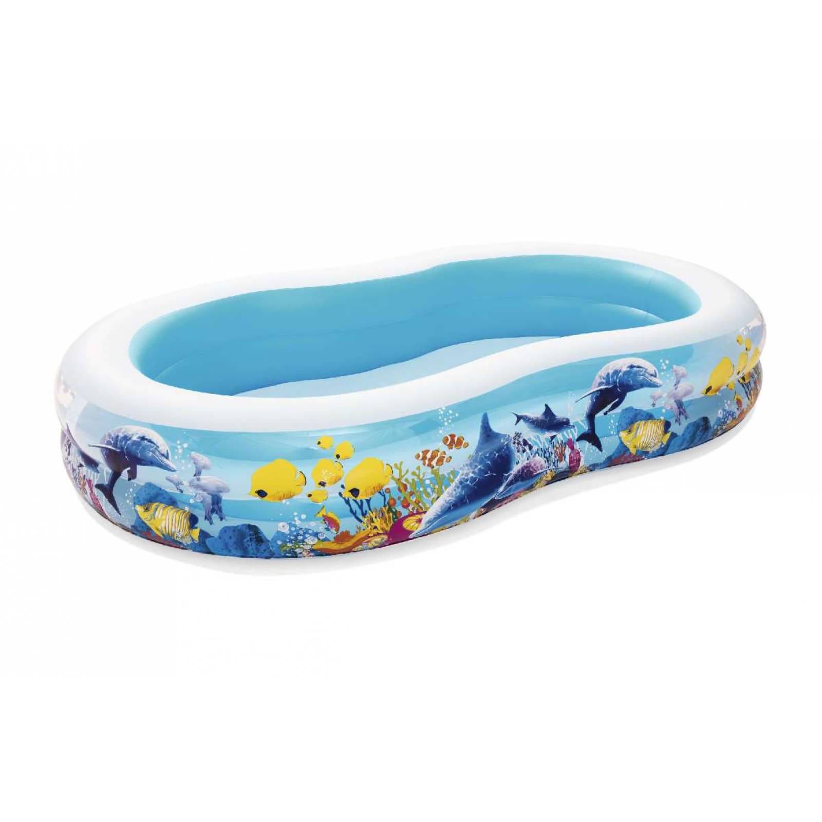 Alberca inflable 2.62x1.57x46cm curva 2 anillos decorada mar caja 1