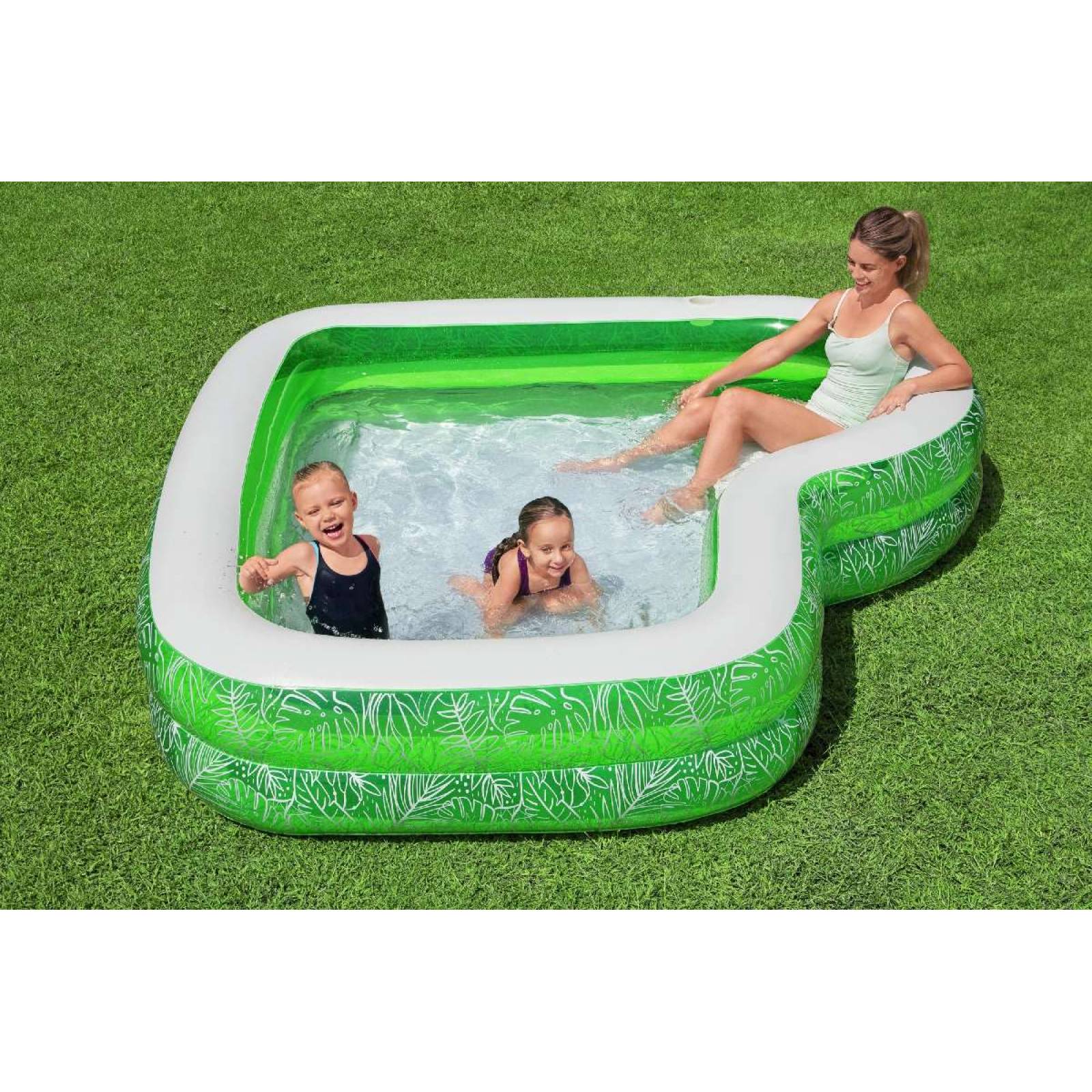 Alberca inflable familiar con portavasos a los lados 1 modelo color verde 2.31m x 2.31m x 51cm caja 1