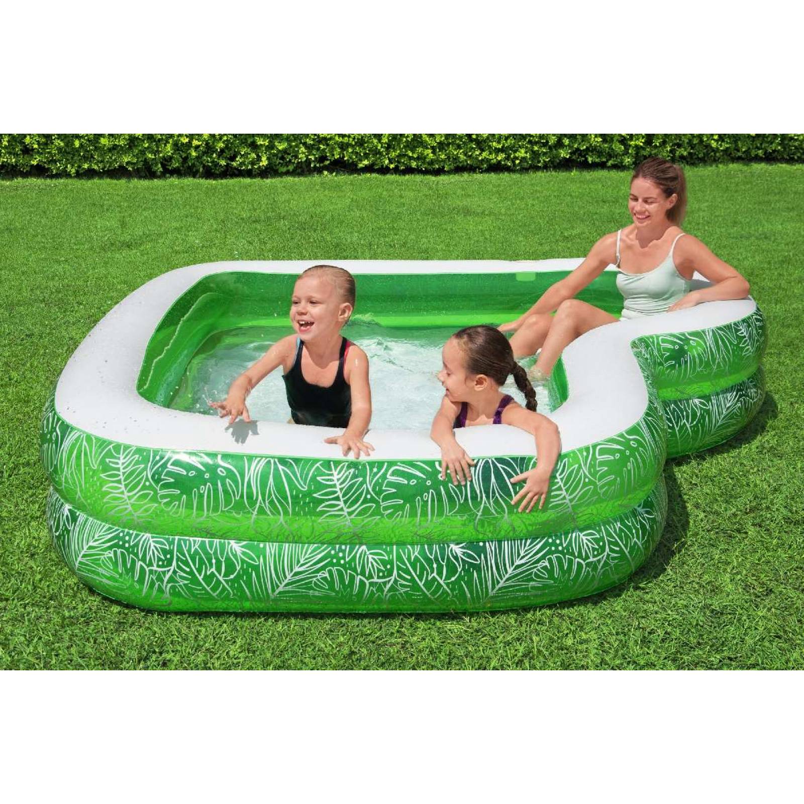 Alberca inflable familiar con portavasos a los lados 1 modelo color verde 2.31m x 2.31m x 51cm caja 1