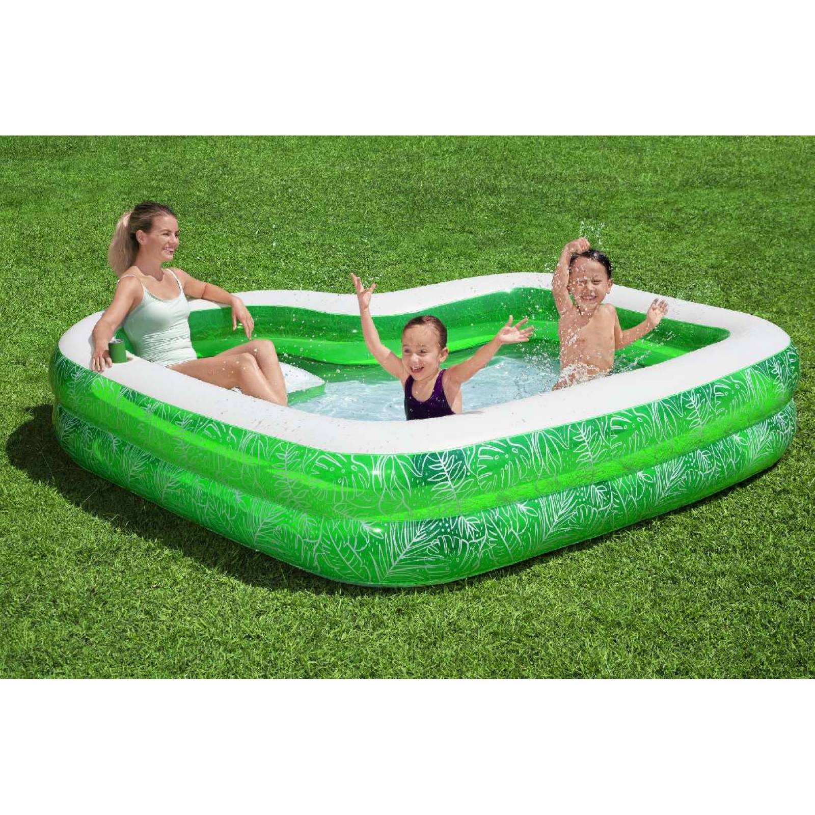 Alberca inflable familiar con portavasos a los lados 1 modelo color verde 2.31m x 2.31m x 51cm caja 1