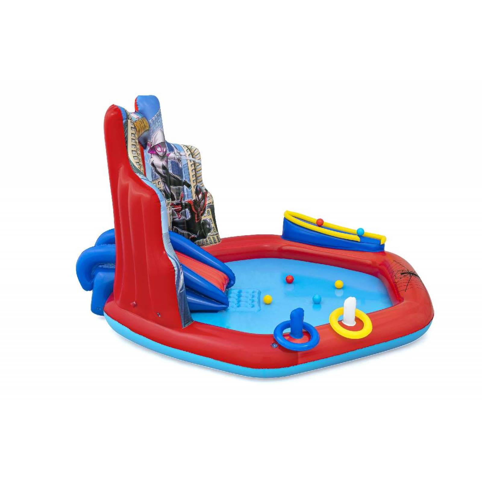 Alberca inflable 2.11x2.06x1.27cm spiderman con resbaladilla caja 1