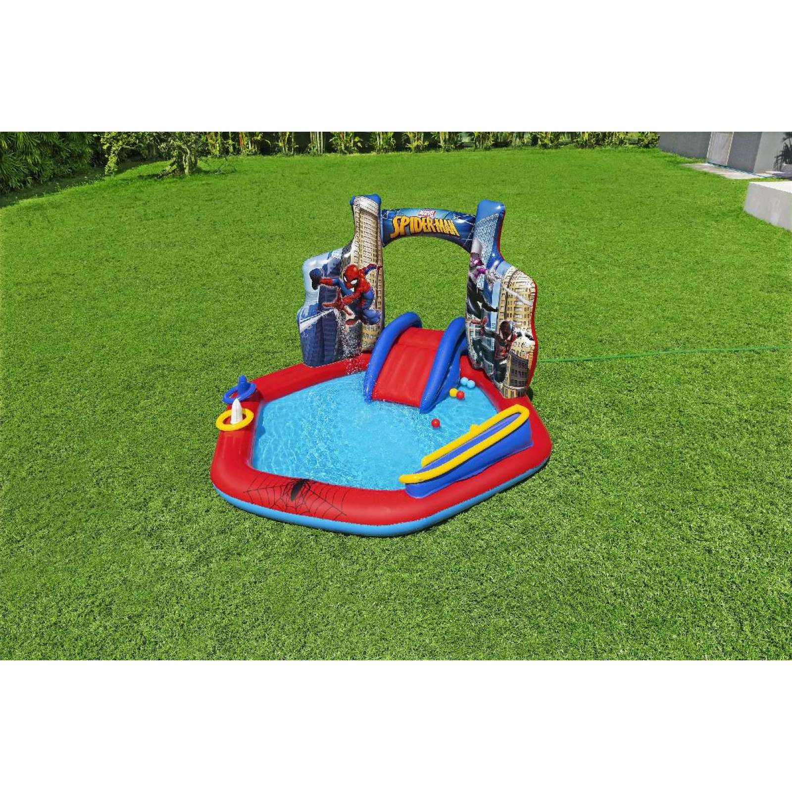 Alberca inflable 2.11x2.06x1.27cm spiderman con resbaladilla caja 1