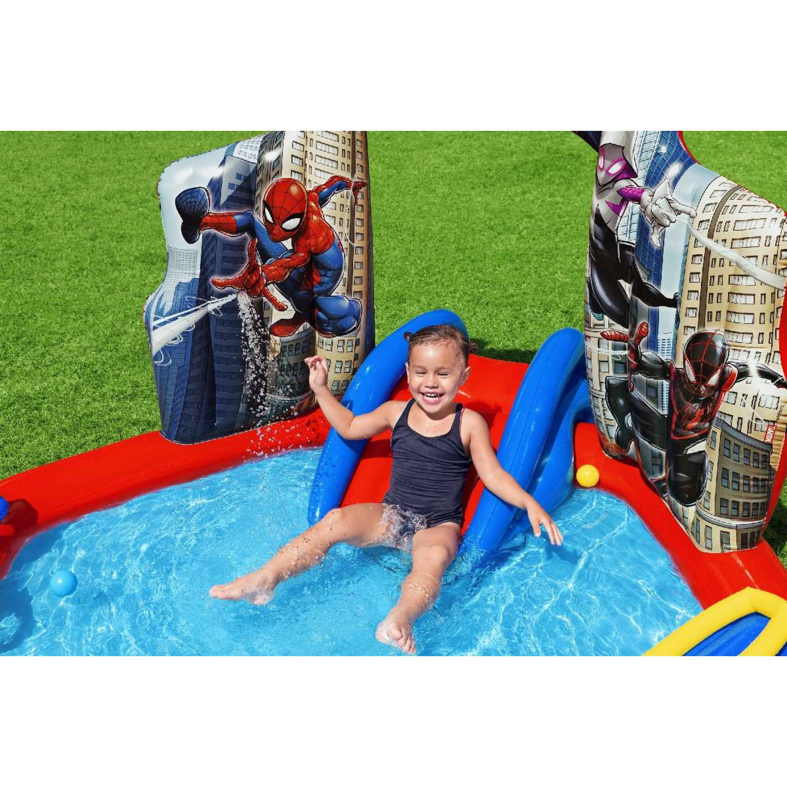 Alberca inflable 2.11x2.06x1.27cm spiderman con resbaladilla caja 1
