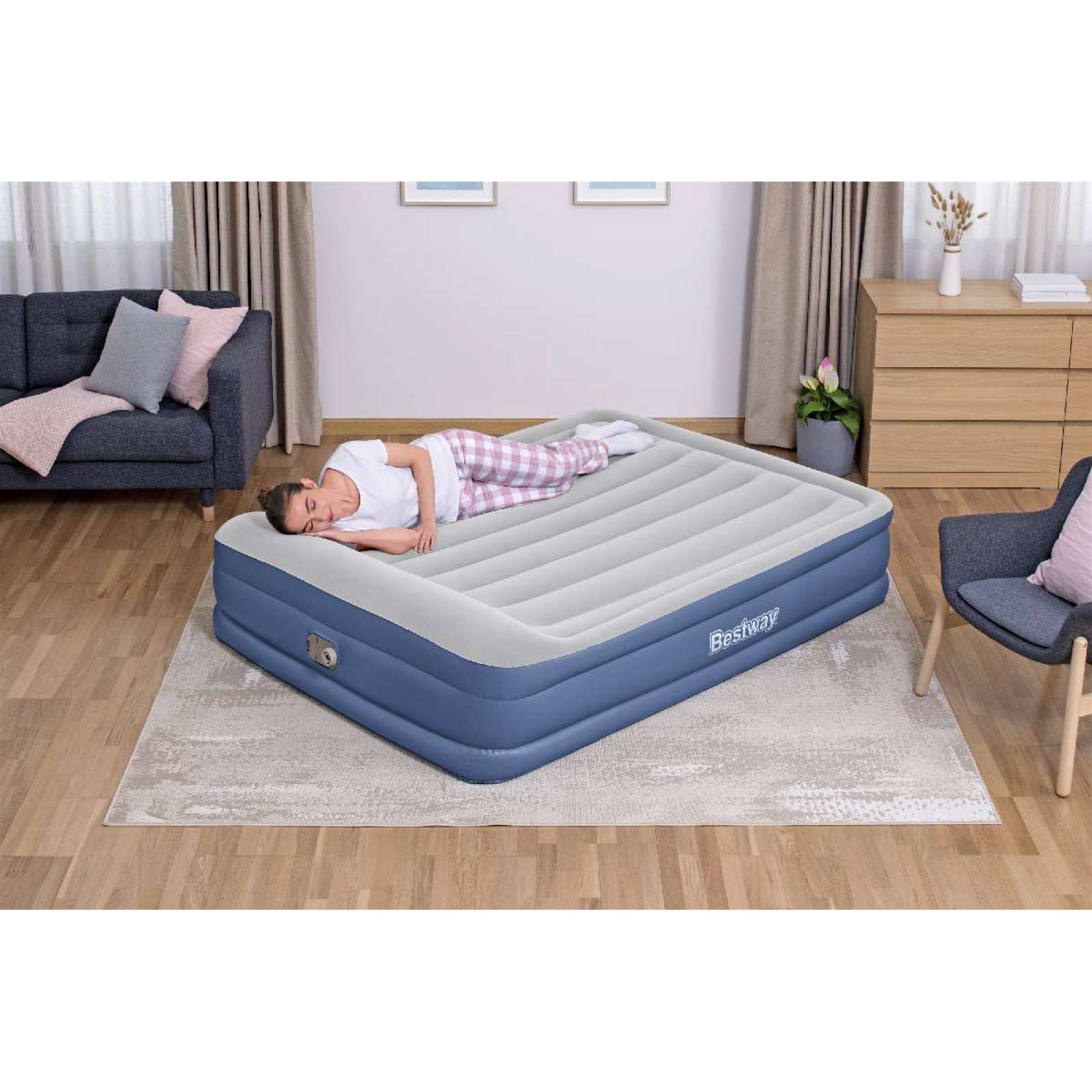Colchon inflable queen con bomba de aire electrica integrada 1 modelo  2.03x1.52x46cm caja (1)