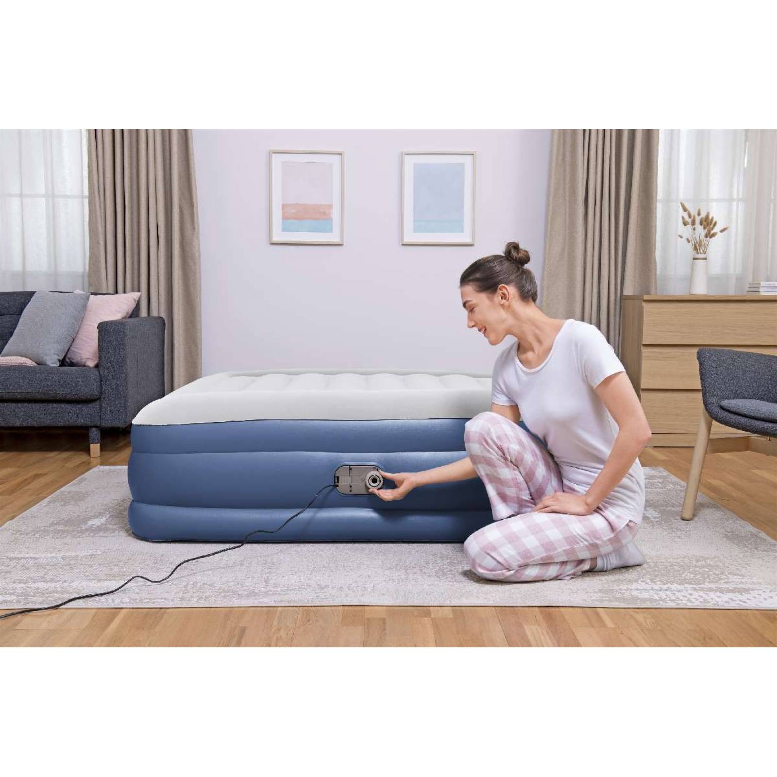 Colchon inflable queen con bomba de aire electrica integrada 1 modelo  2.03x1.52x46cm caja (1)