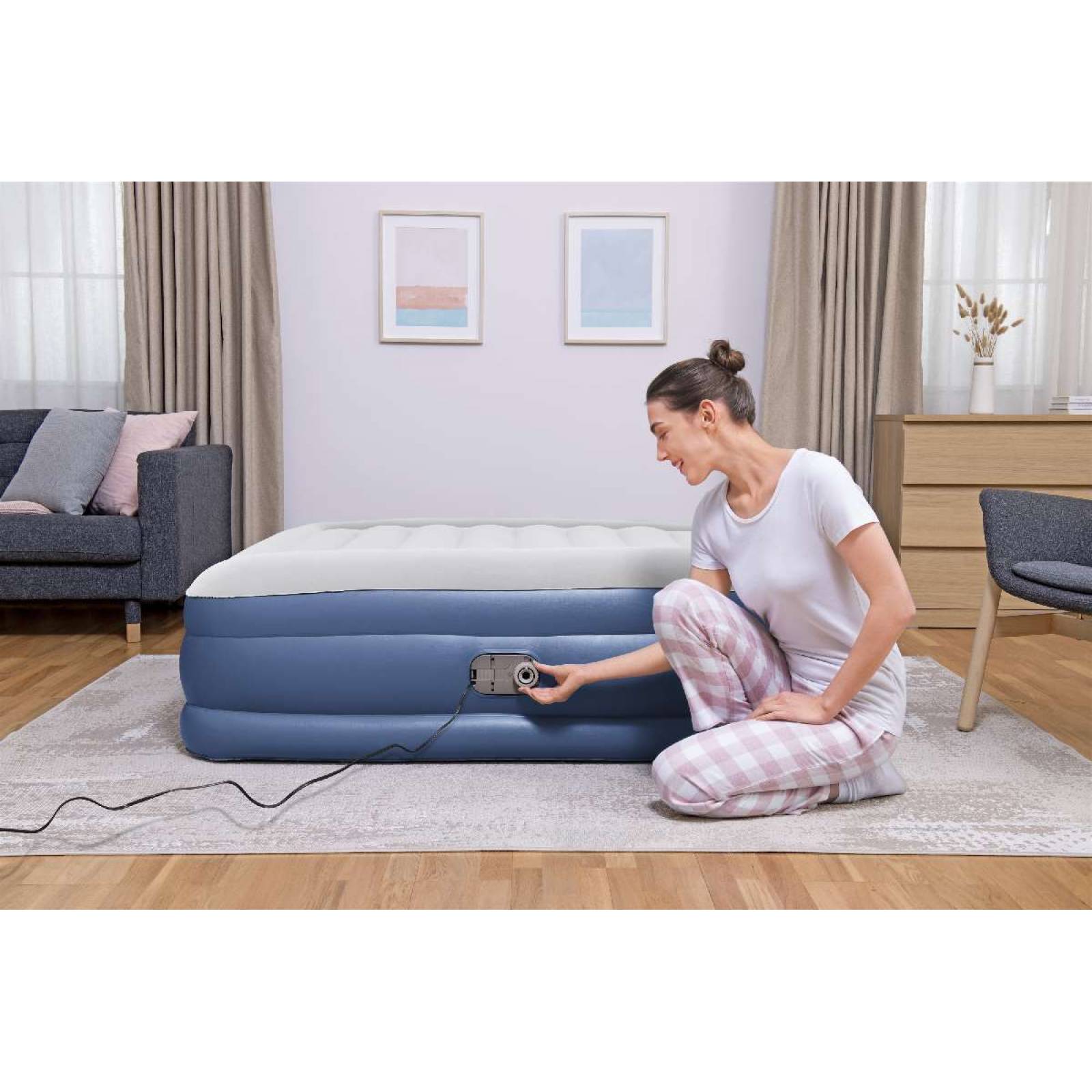 Colchon inflable queen con bomba de aire electrica integrada 1 modelo  2.03x1.52x46cm caja (1)
