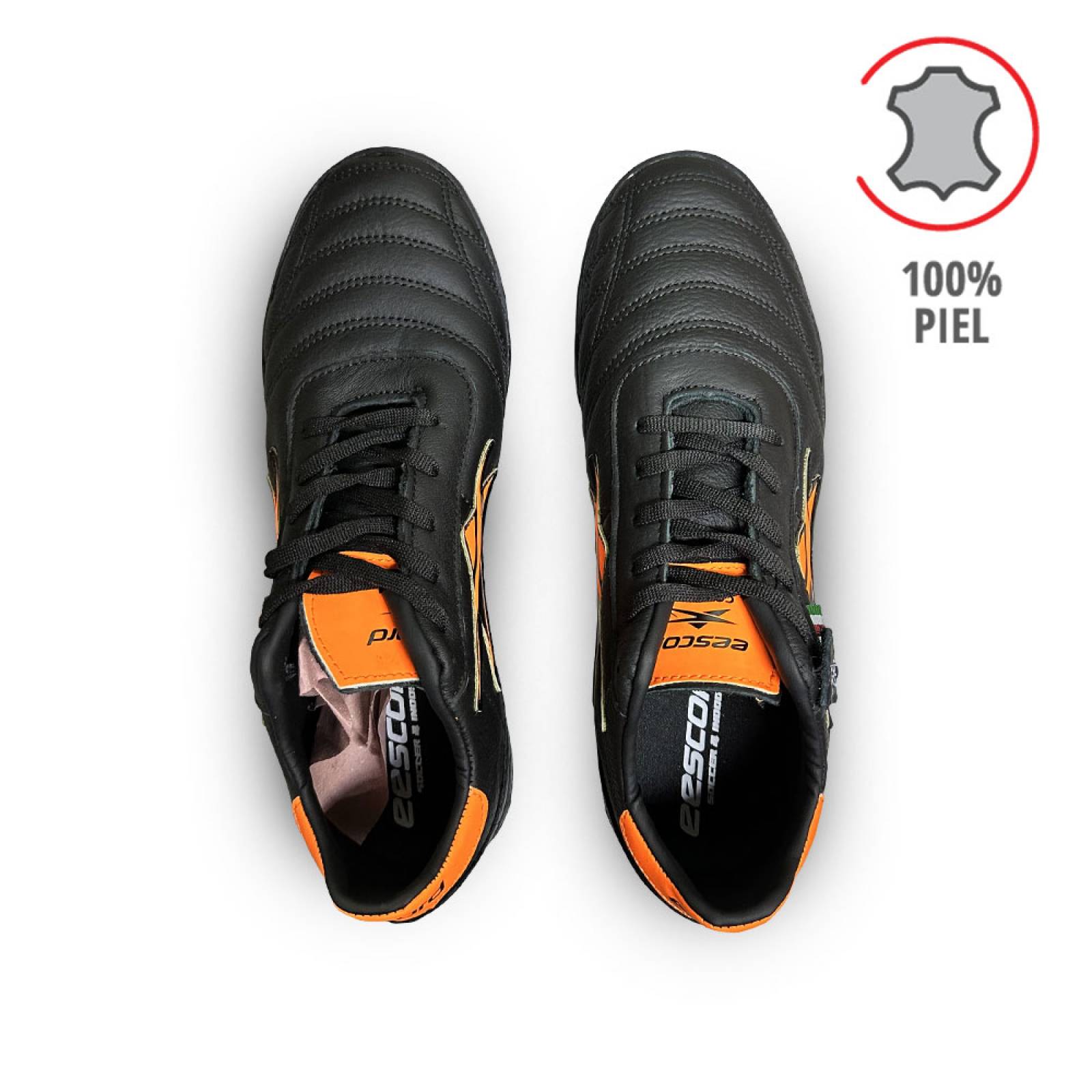 Tenis Eescord Futbol Rapido Hombre 3040 Negro/Naranja PIEL